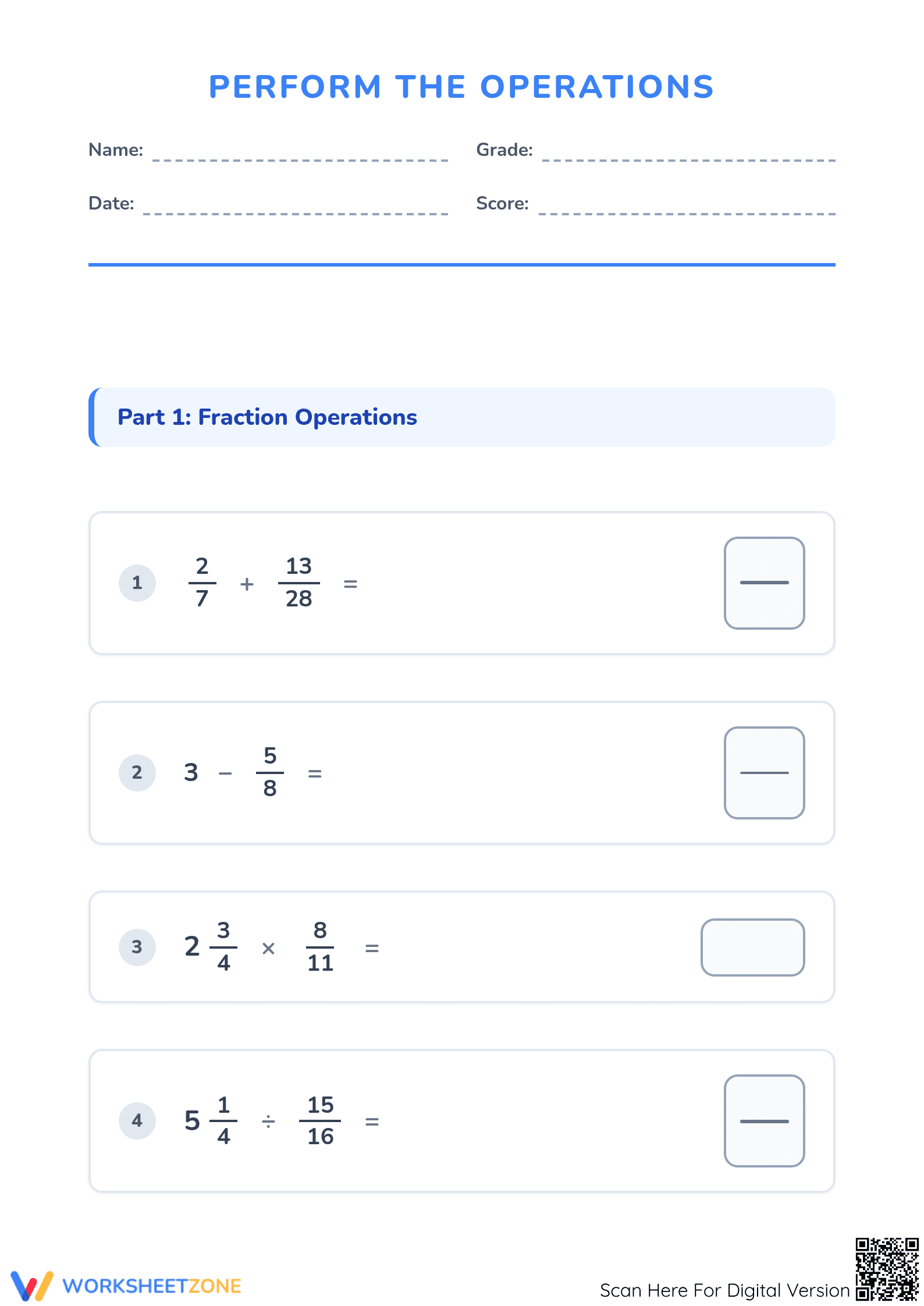 Printable CCSS.MATH.5.NBT.B.7 Decimal Assessment - Grade 5 - Page 1