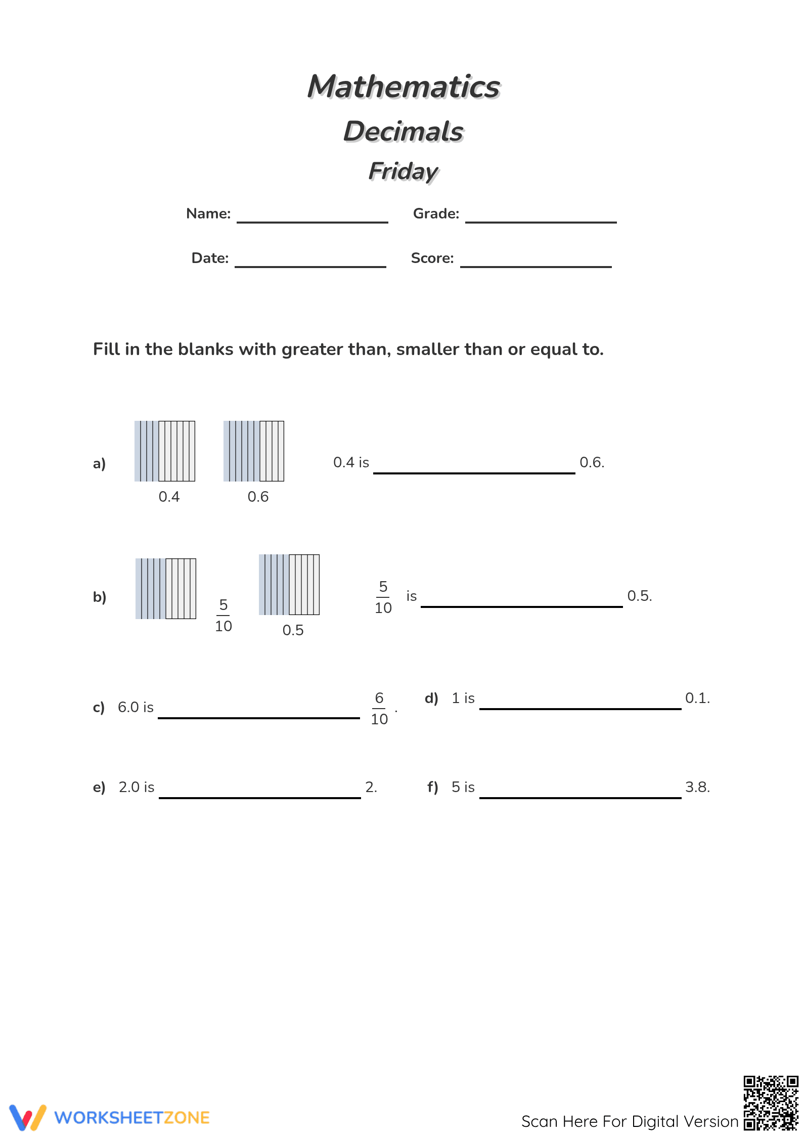 Printable Decimals Worksheet | Grade 4 & 5 Essential Math - Page 1