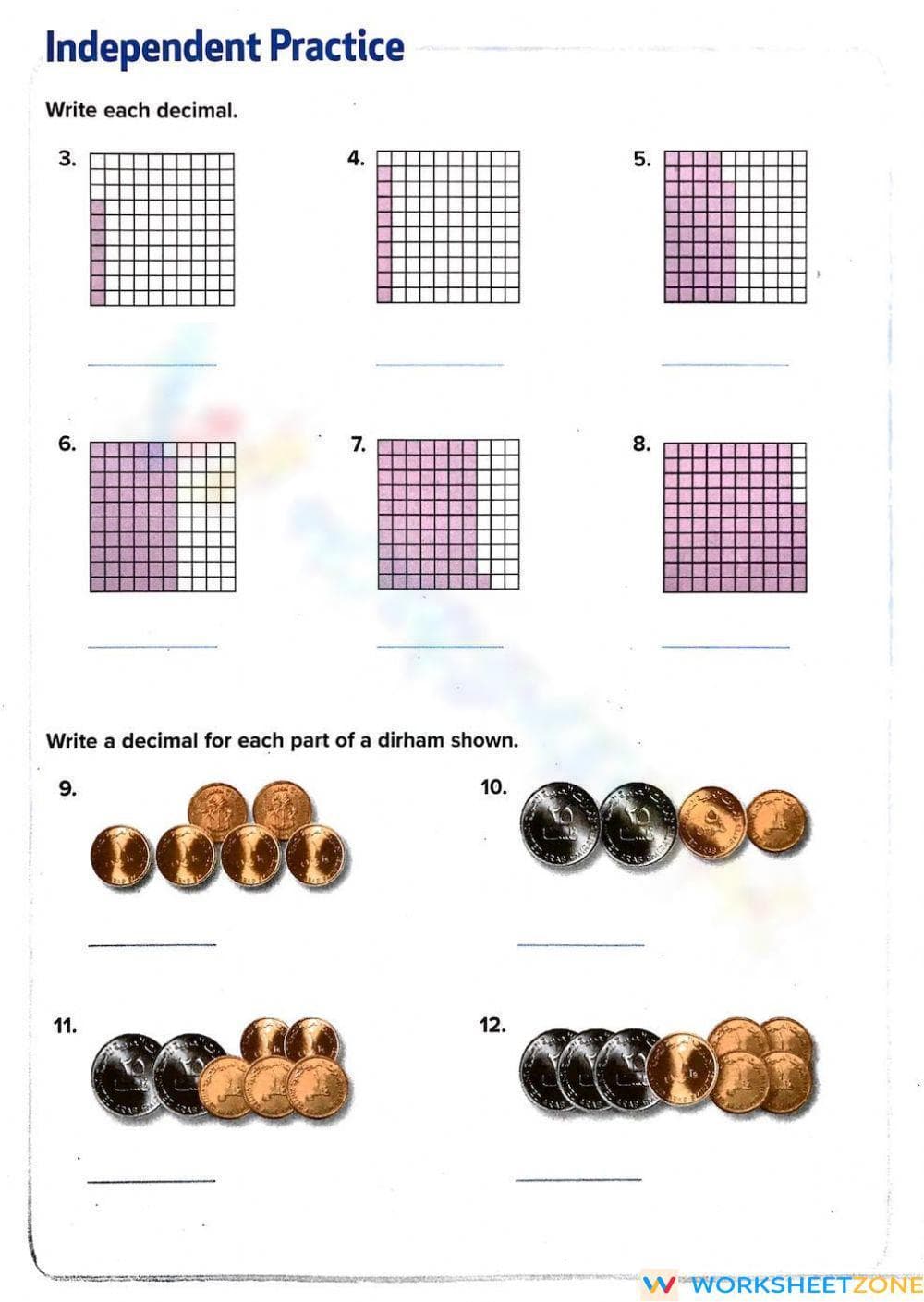 Decimals Hundredths Practice Worksheet - Page 1