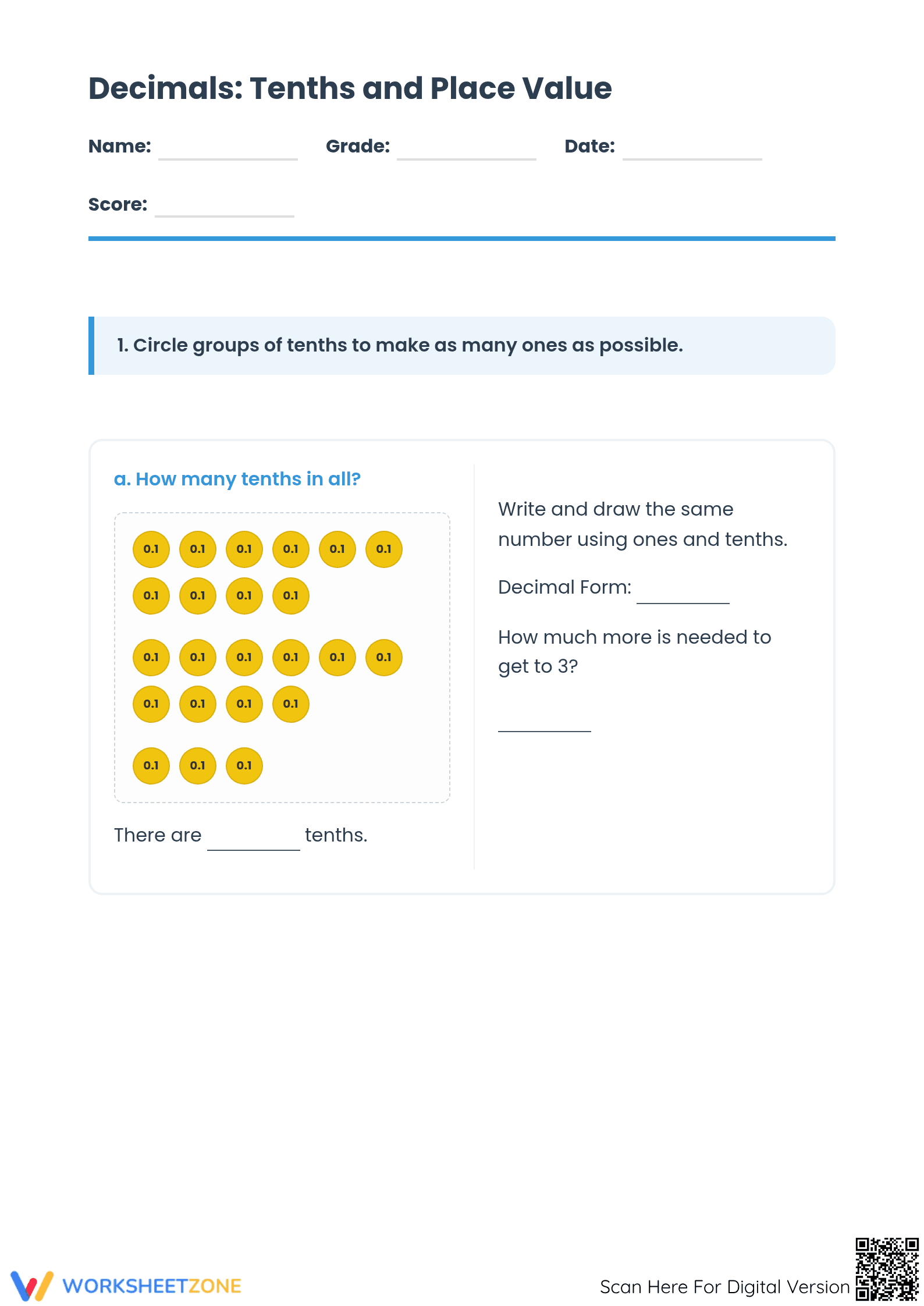Printable Decimal Notation Worksheet for Grade 4 Math - Page 1
