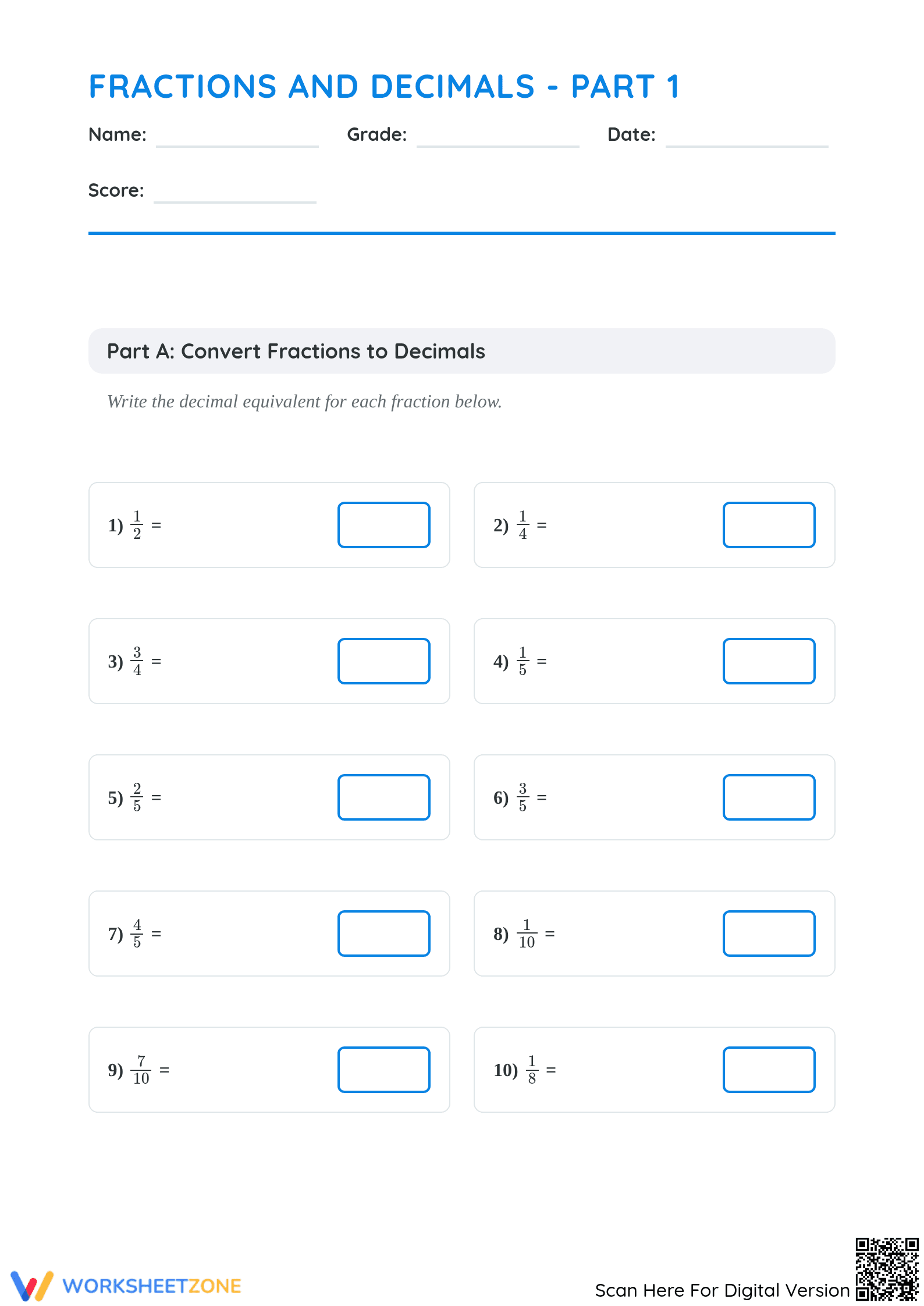 Essential Fractions and Decimals Worksheet — Grade 5 Aligned - Page 1