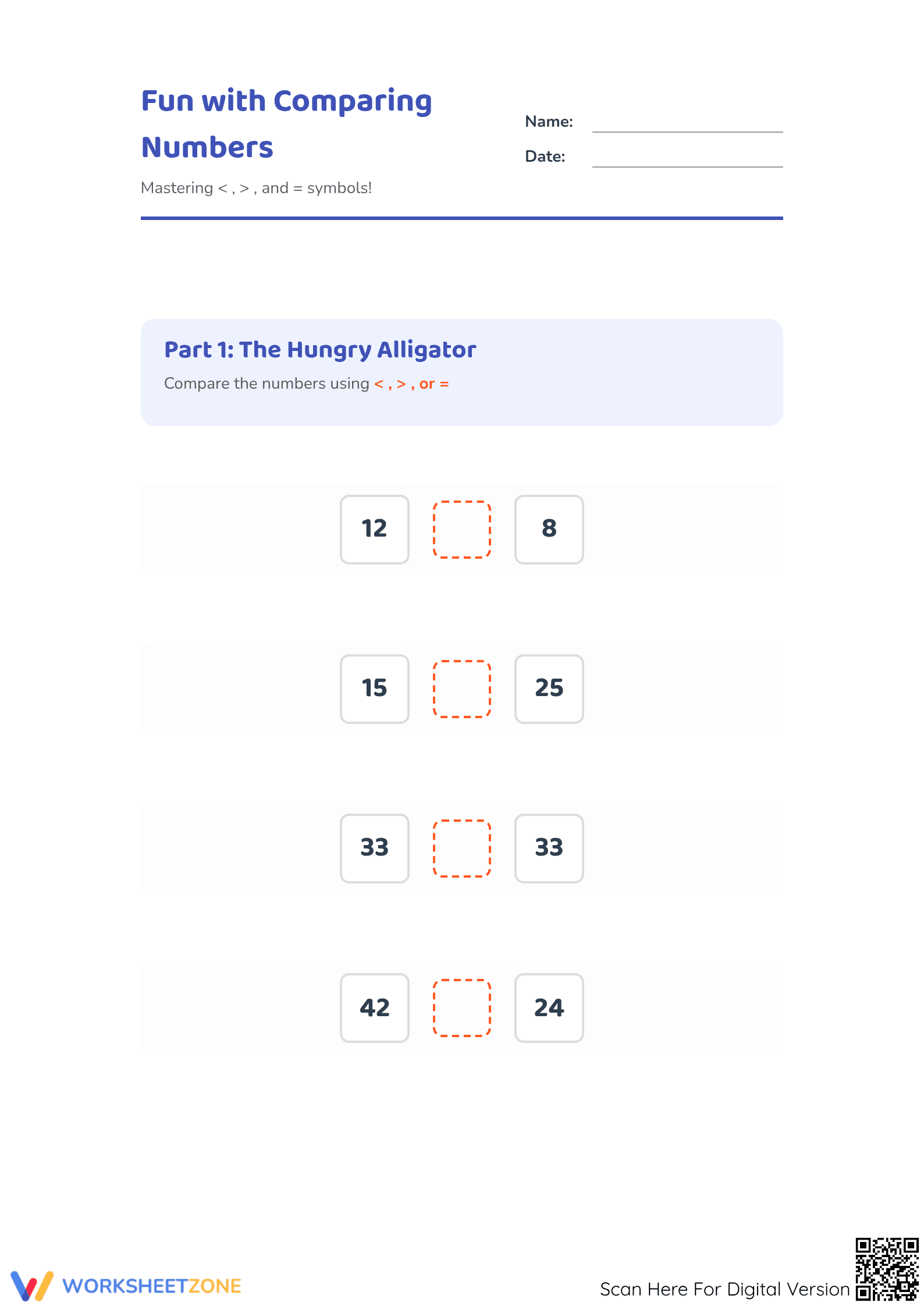 Grade 1 Descending Numbers — Printable No-Prep Worksheet - Page 1