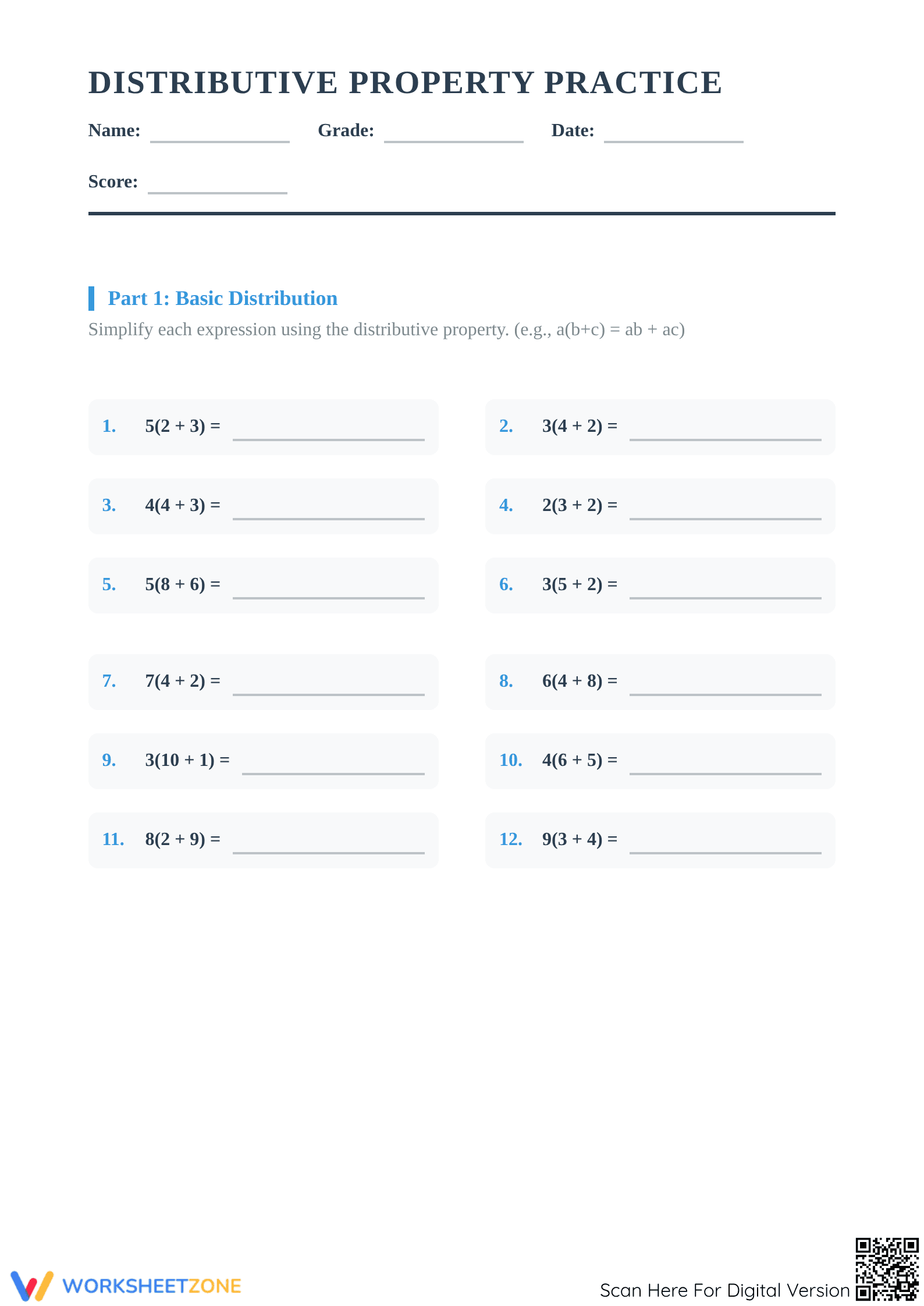 Printable Distributive Property Practice | Grades 6-8 Math - Page 1