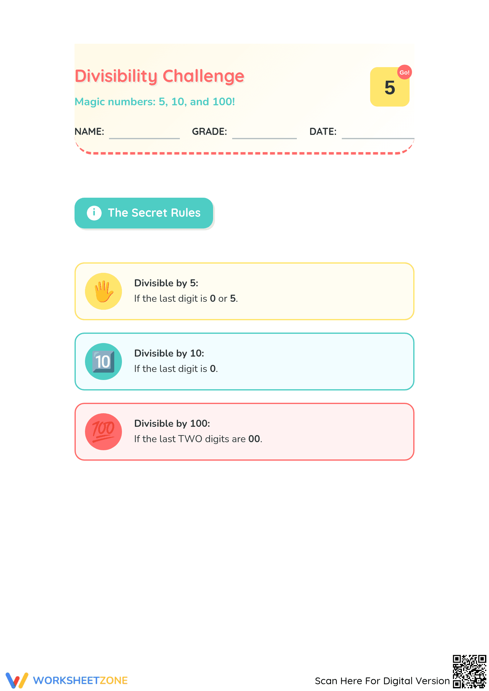 Essential Divisibility Rules Worksheet | Grade 4 Math - Page 1