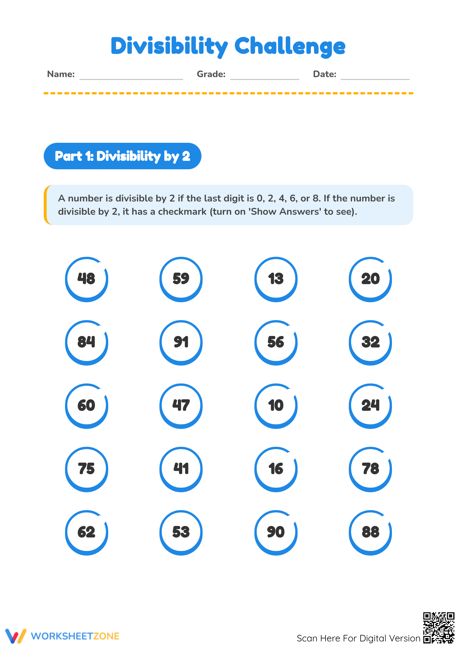 Printable Divisibility by 2 Math Worksheet | Grade 4 Ready - Page 1
