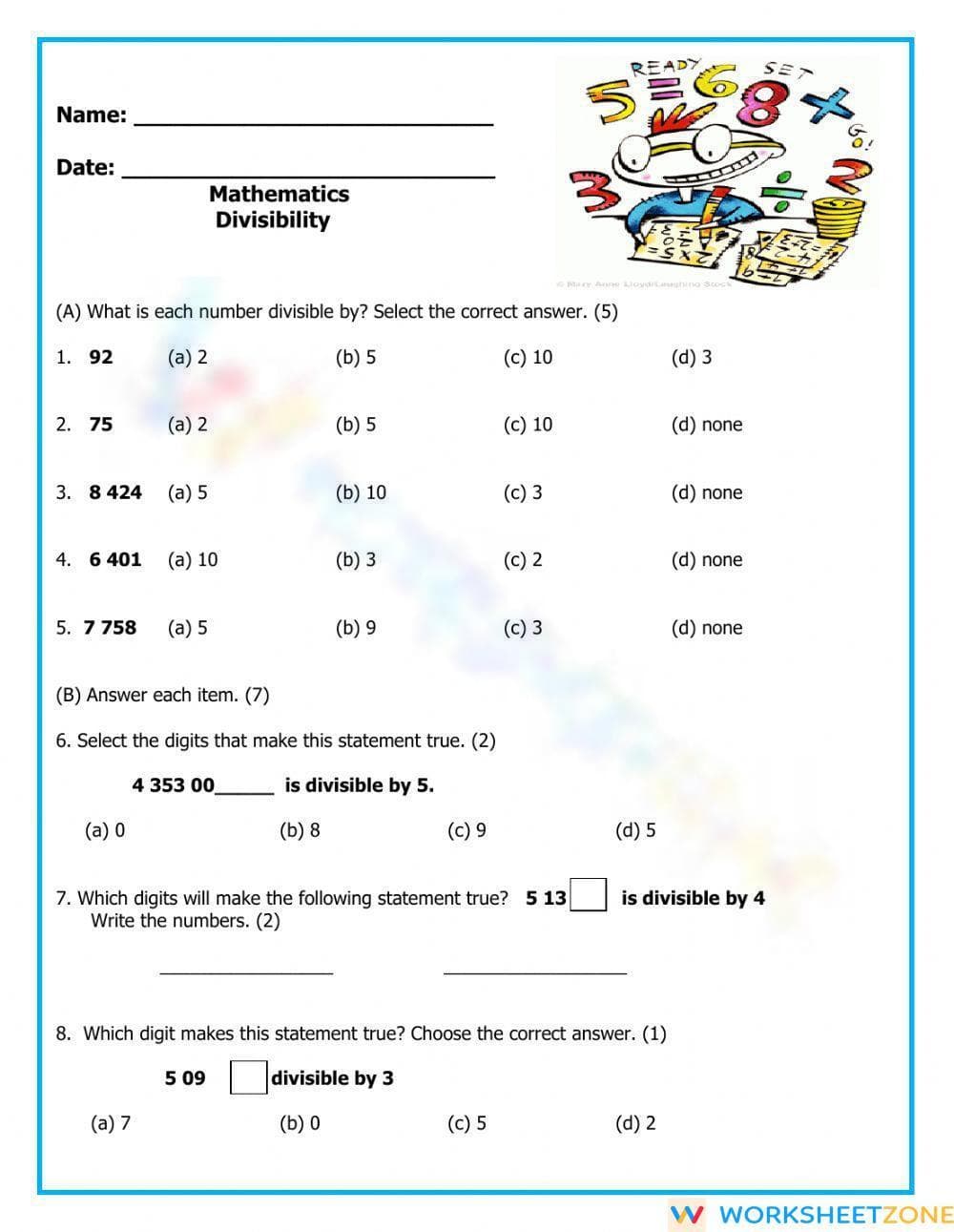 Divisibility Practice Worksheet for Math Students - Page 1