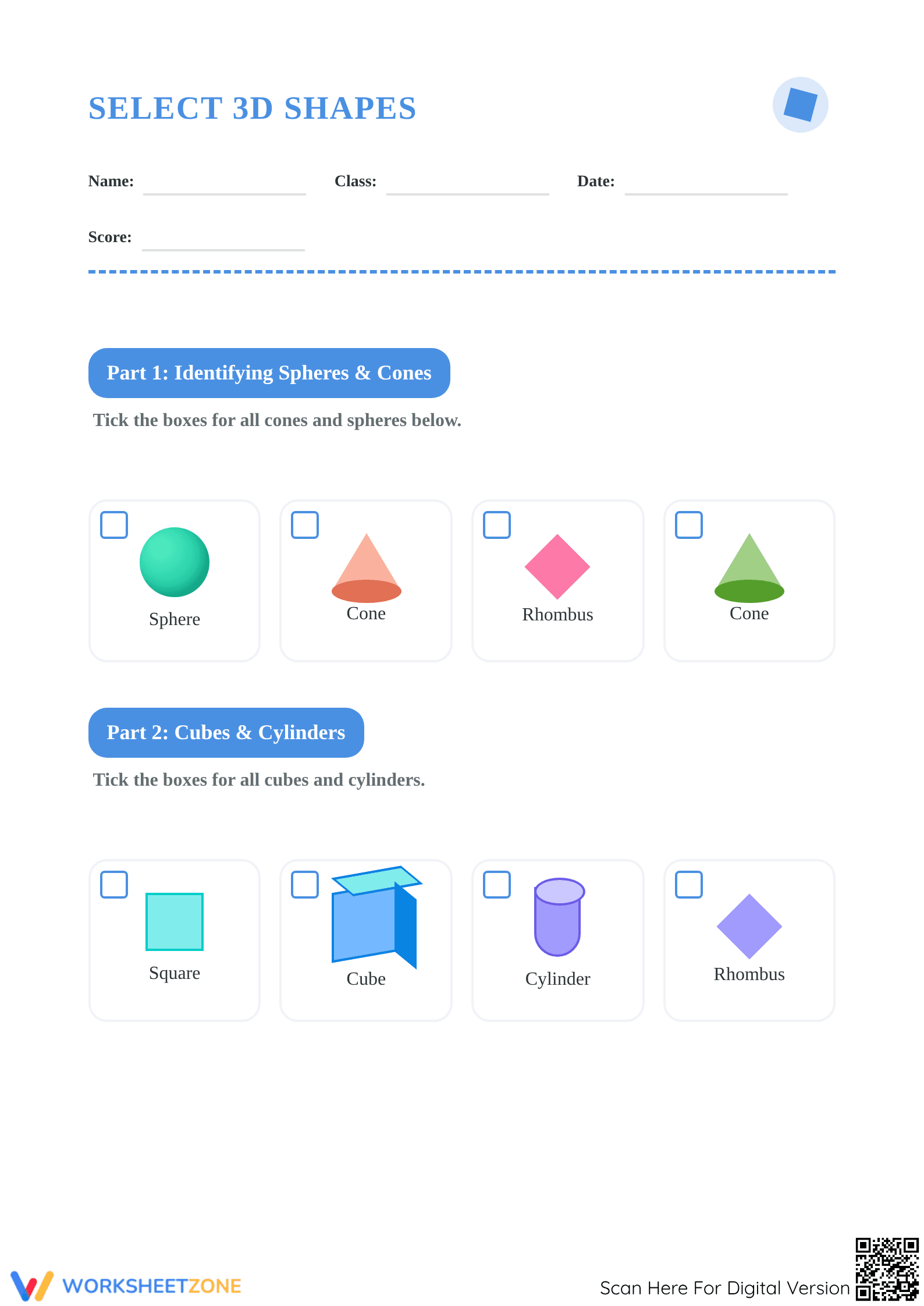 Essential 3D Shapes Practice Worksheet | Grades 1-5 - Page 1