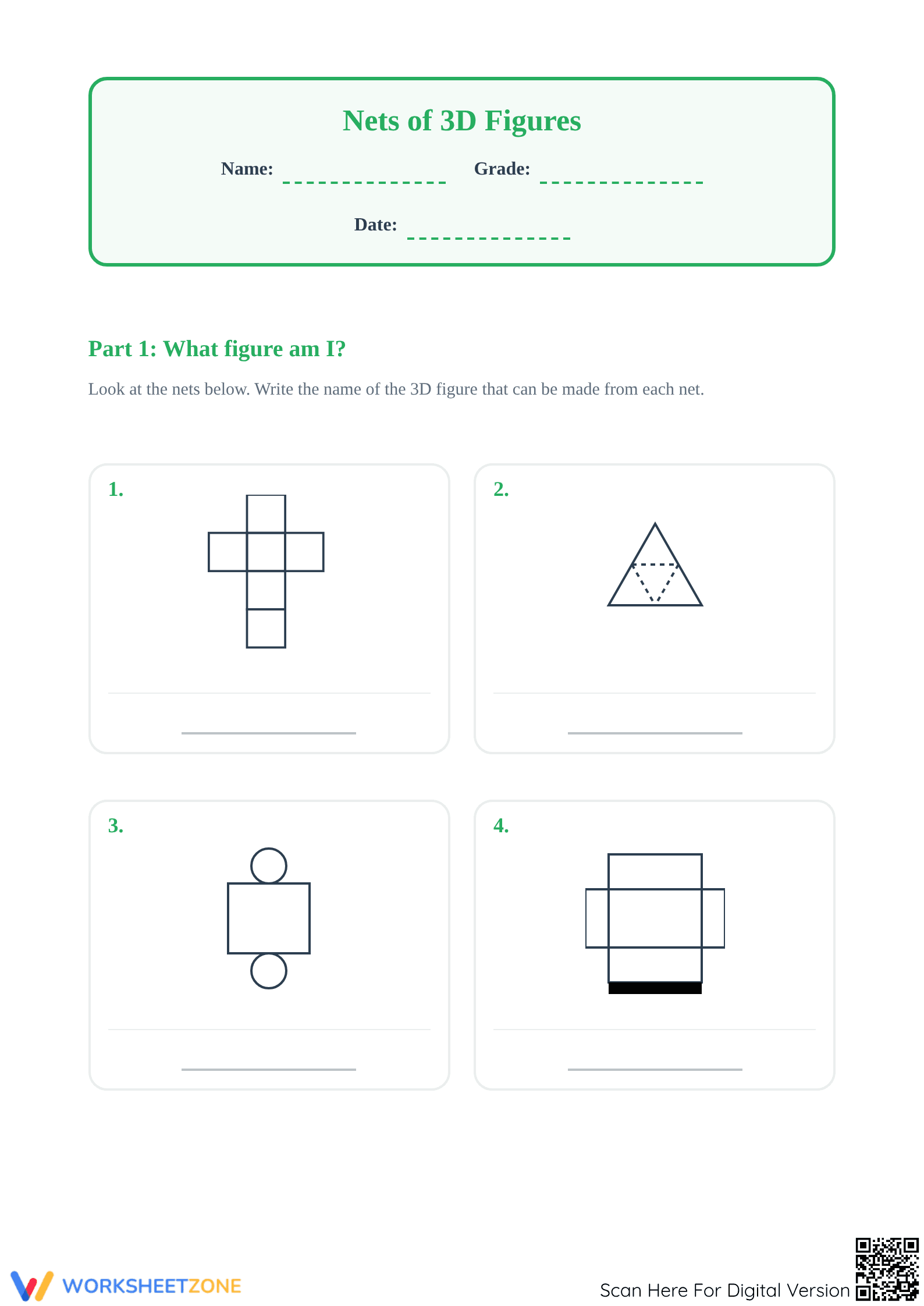 Essential Nets of 3D Figures Worksheet | Grade 5 Math - Page 1