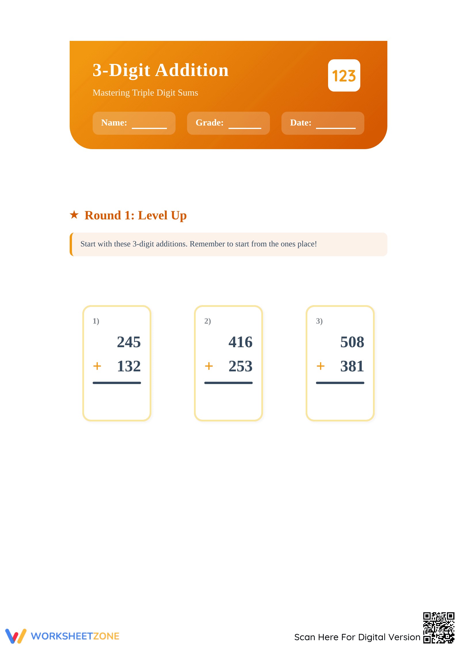 Essential 3-Digit Addition Worksheet Packet | Grade 2-3 - Page 1