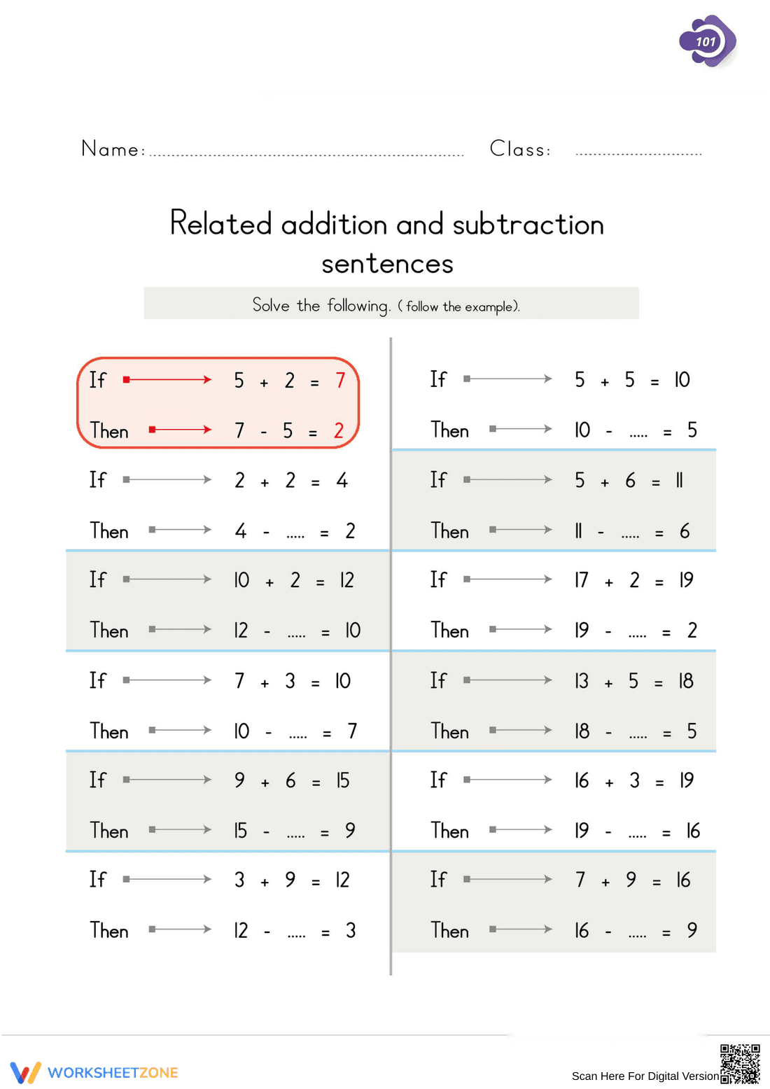 Essential Grade 1 Addition & Subtraction Worksheet - Page 1