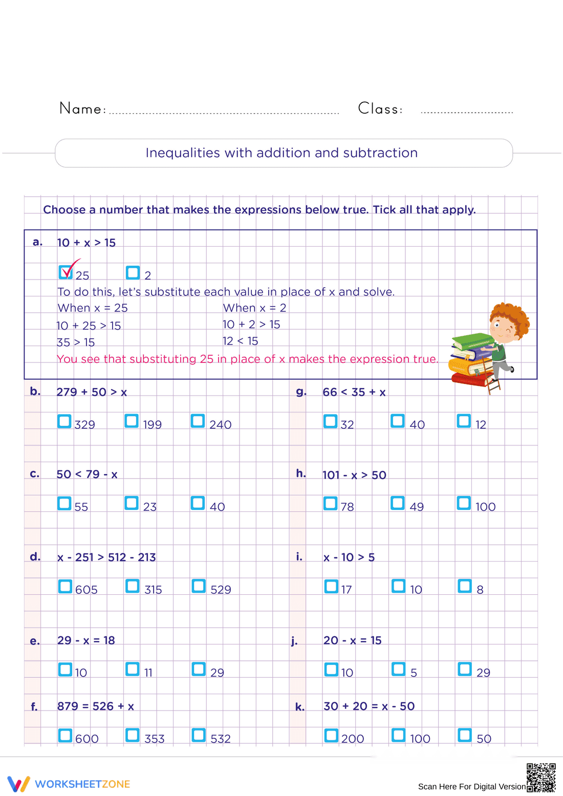 Grade 4 Inequalities — Printable No-Prep Worksheet - Page 1