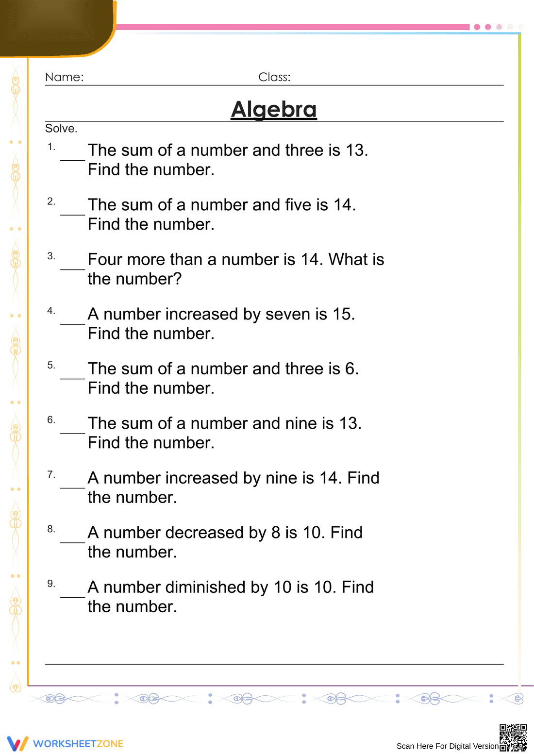 Solve Algebra Number Problems - Page 1