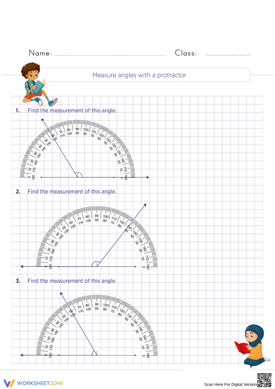 Grade 4 Angle Measurement — Printable No-Prep Worksheet - Page 1
