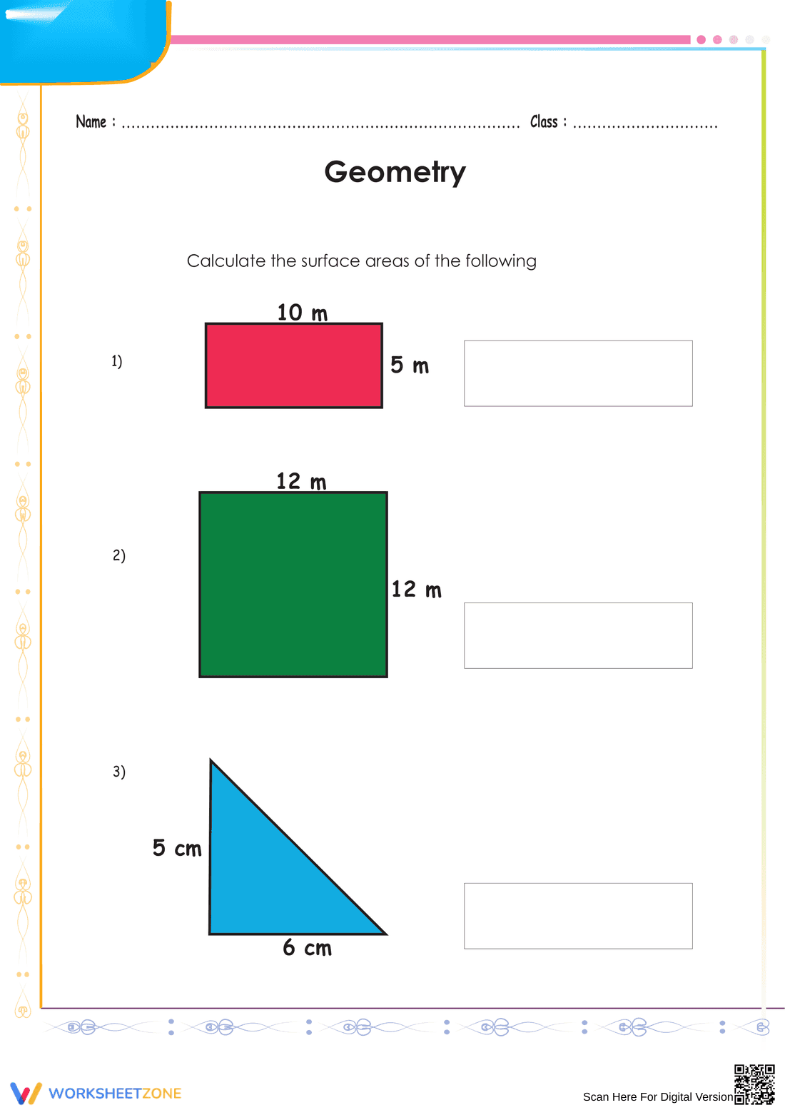 Printable Area of Shapes Worksheet | Grade 6 Geometry - Page 1