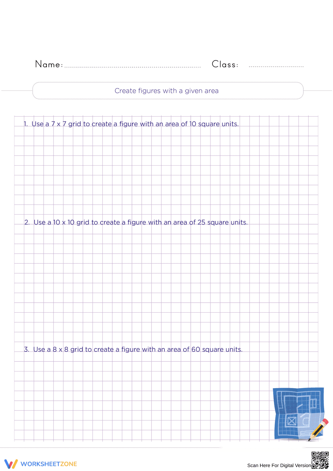 Essential Area Drawing Worksheet | Grade 3 Math Practice - Page 1