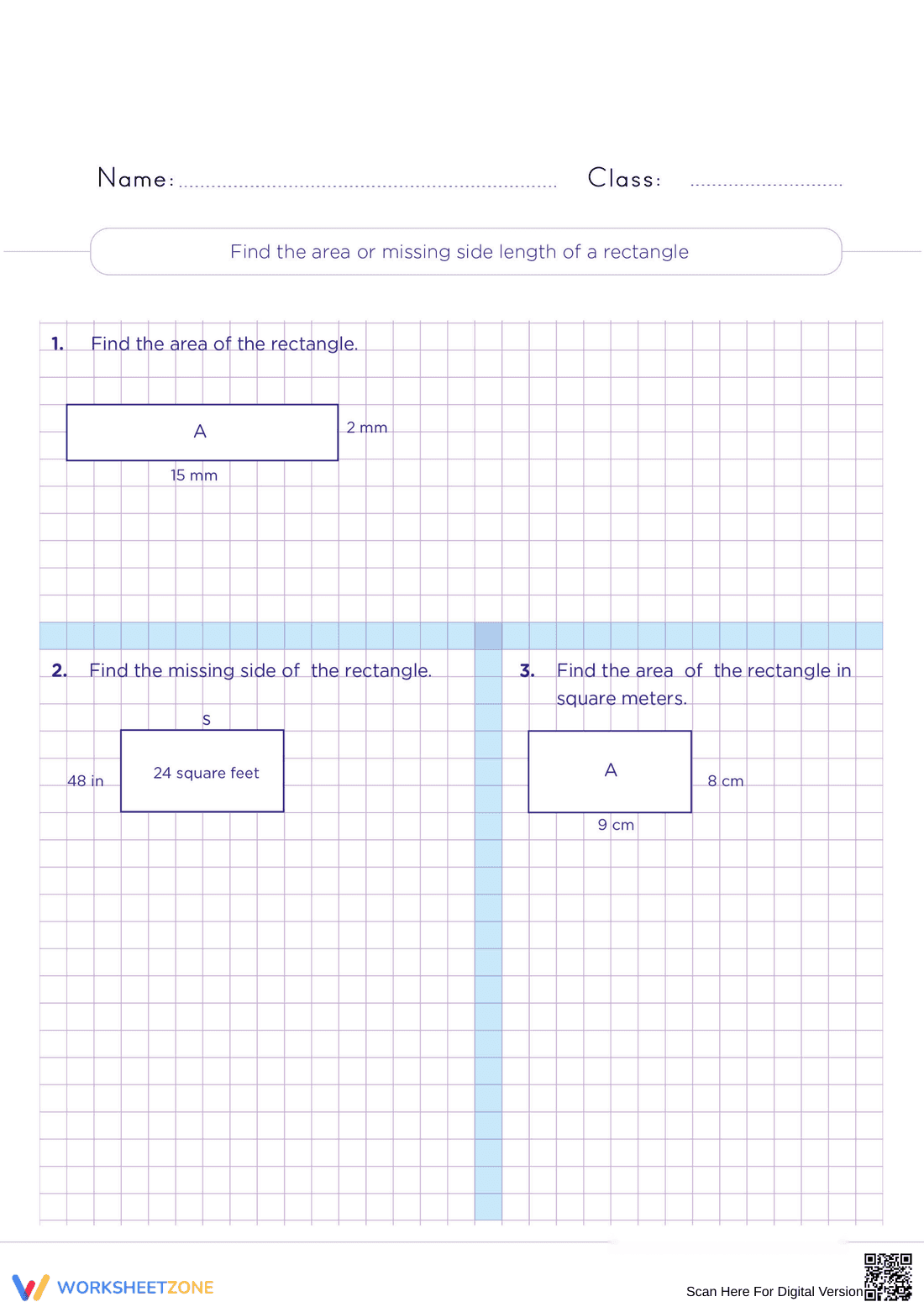 Printable Area of a Rectangle Worksheet | Grade 4 Math - Page 1