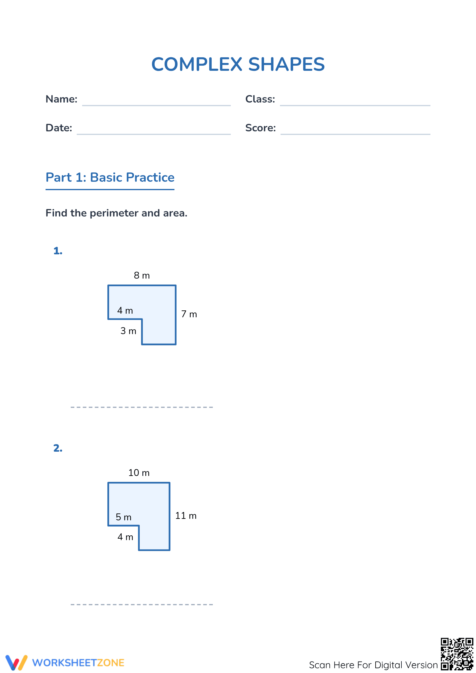 Grade 4-6 Area & Perimeter — Printable No-Prep Worksheet - Page 1