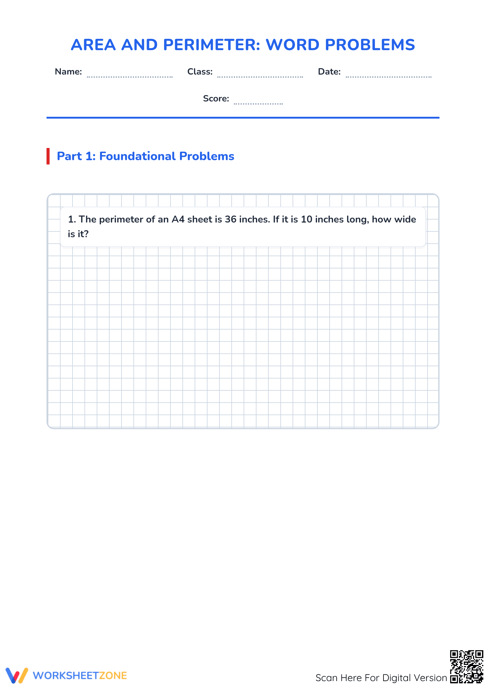 Grade 3 Area & Perimeter — Printable No-Prep Worksheet - Page 1