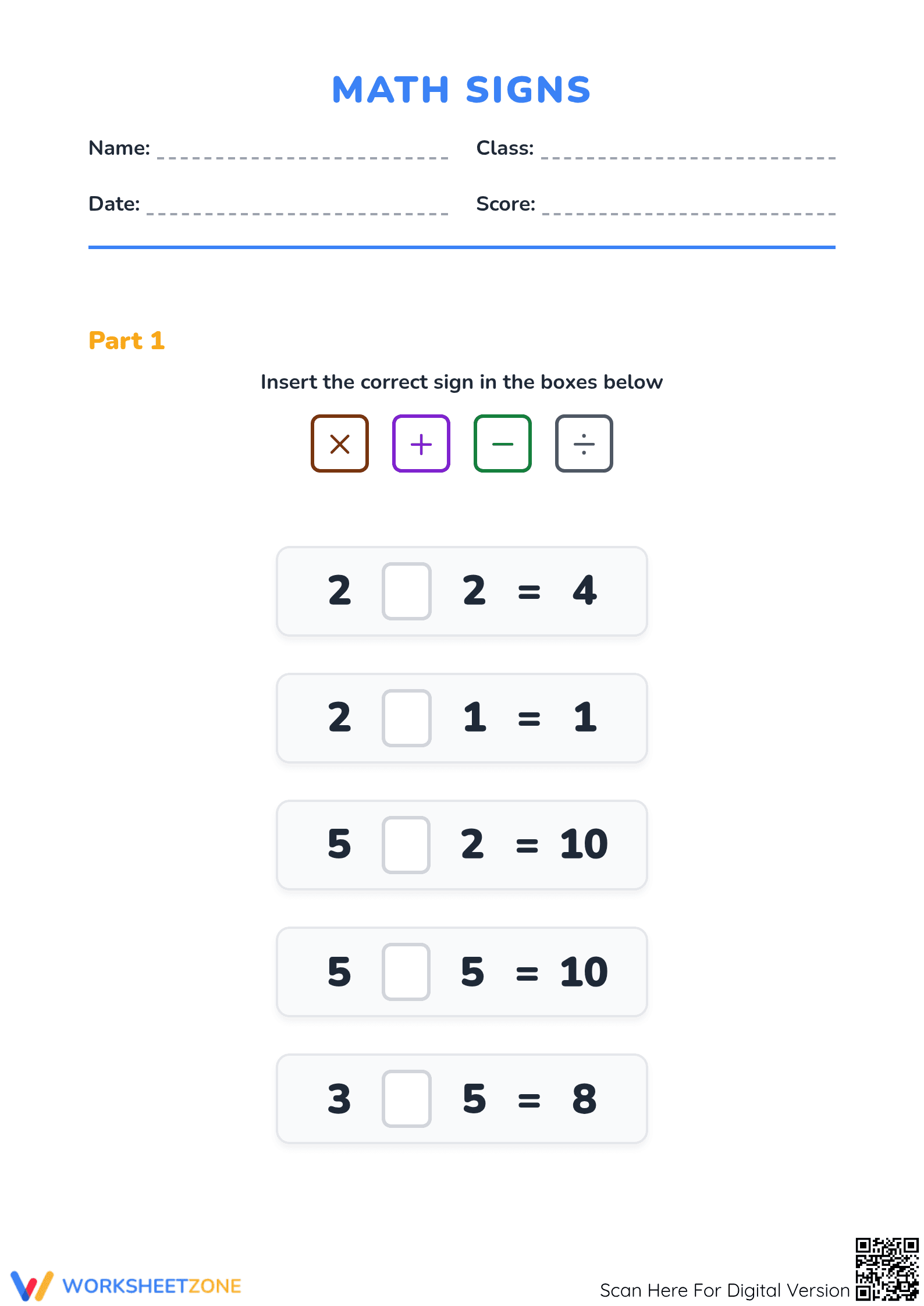 Grade 1 Balancing Equations — Printable No-Prep Worksheet - Page 1