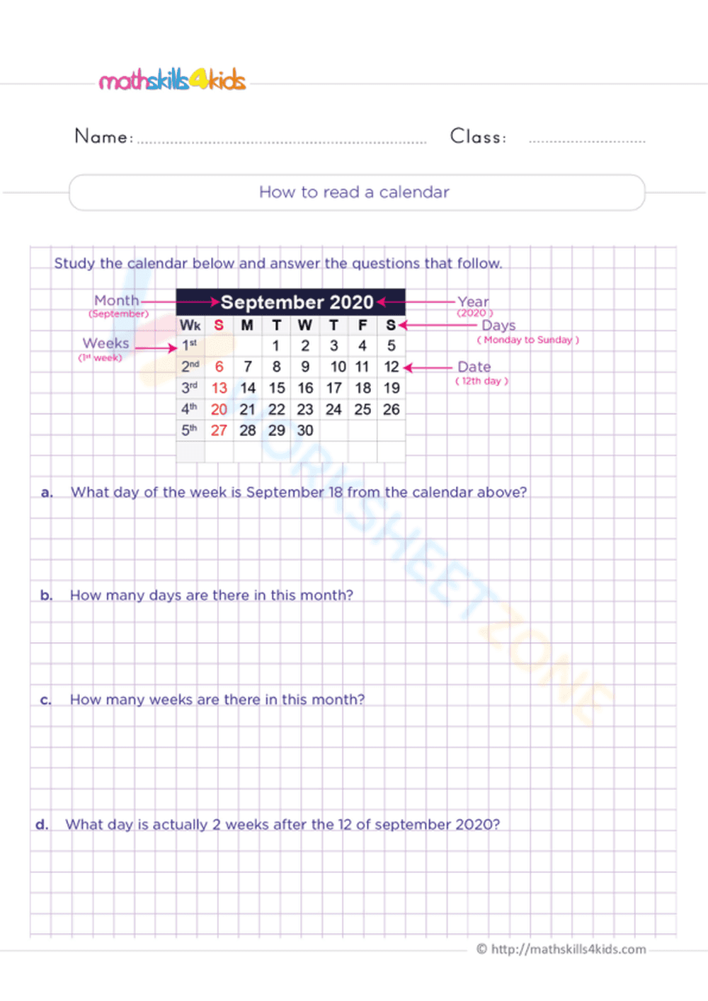 Grade 3 Calendar Skills — Essential No-Prep Worksheet - Page 1