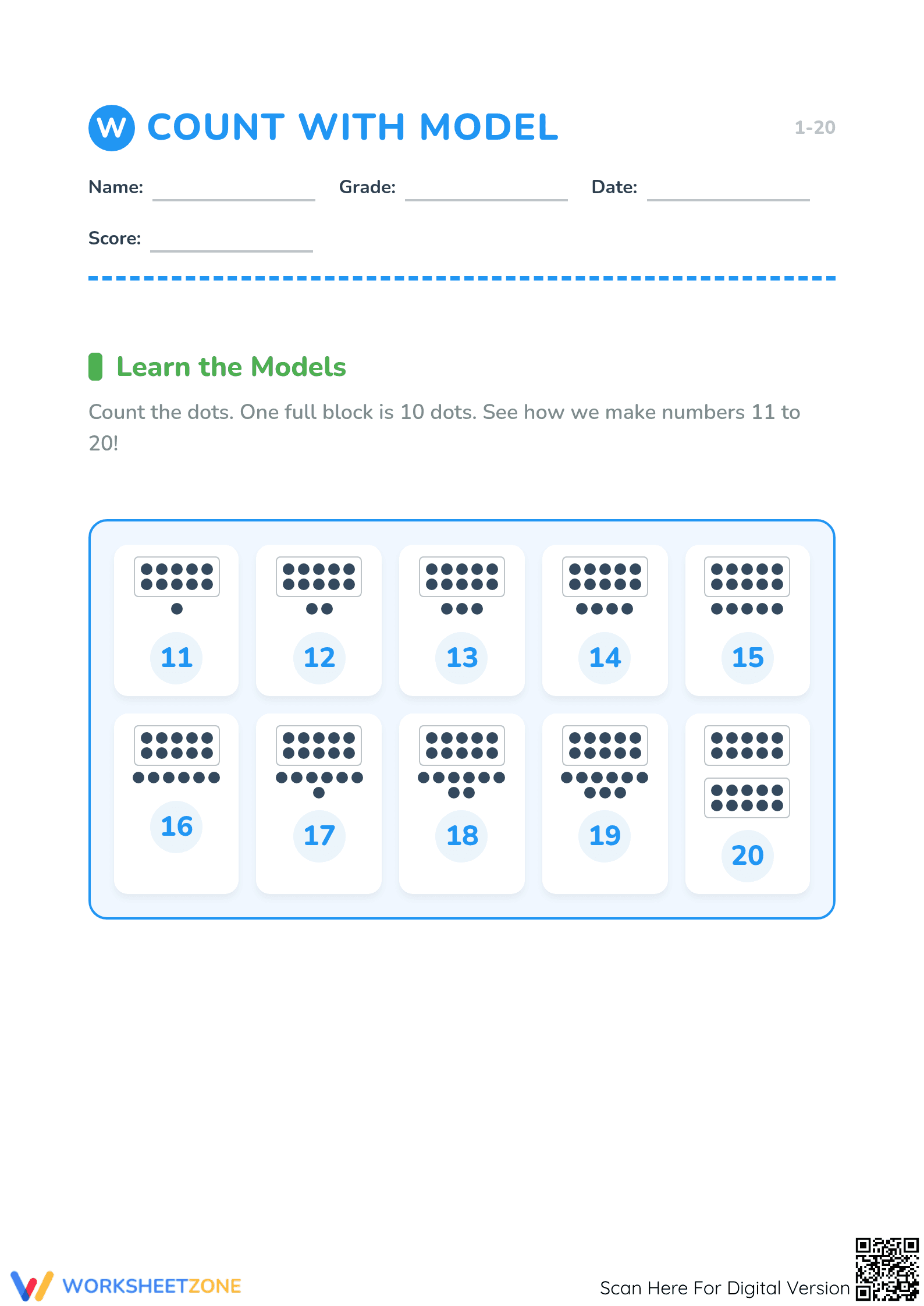 Grade 1 Counting to 20 — Printable No-Prep Worksheet - Page 1