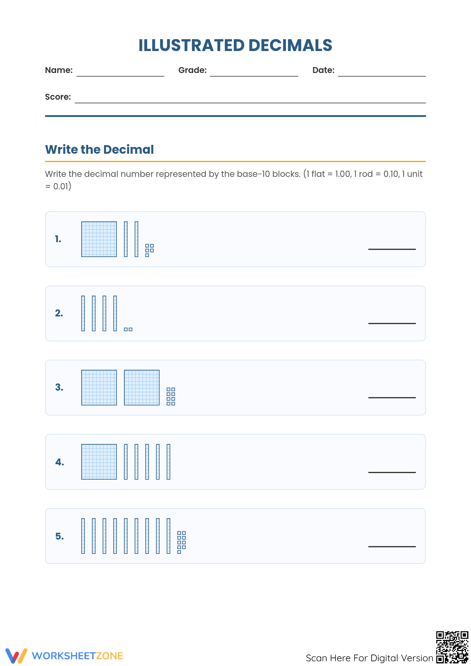 Printable Decimals Worksheet | Grade 4 Math - Page 1