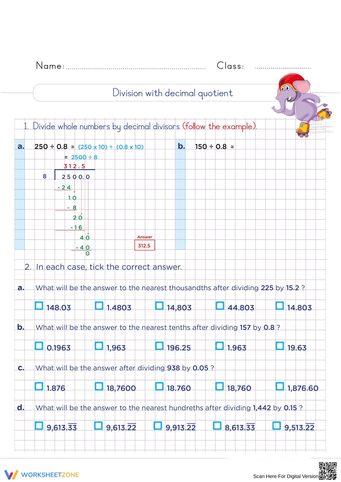 Essential Decimal Division Worksheet | Grade 5 Math - Page 1