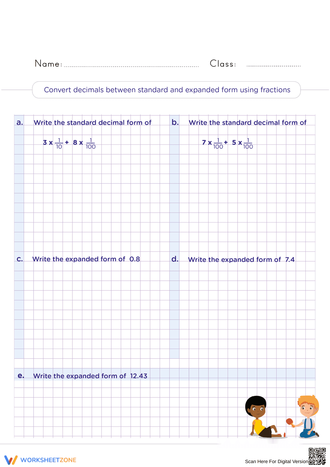 Printable Decimal Expanded Form Worksheet | Grade 5 Math - Page 1