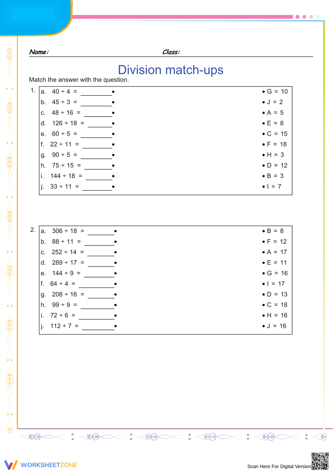 Grade 5 Division — Printable No-Prep Worksheet - Page 1
