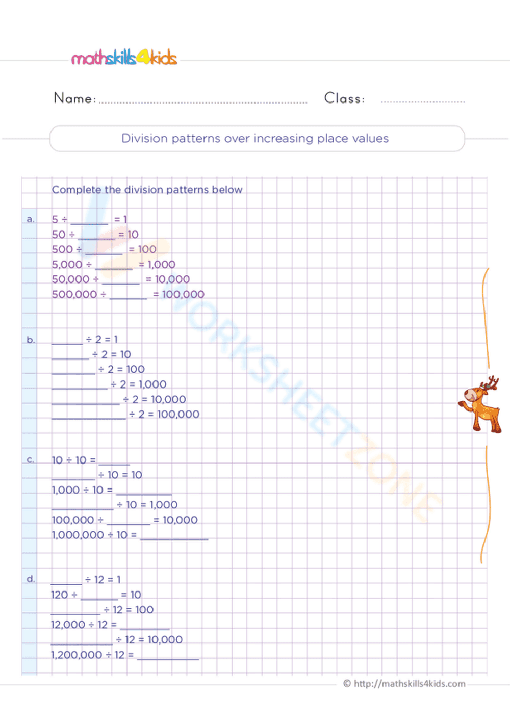 Division patterns over increasing place values - Page 1