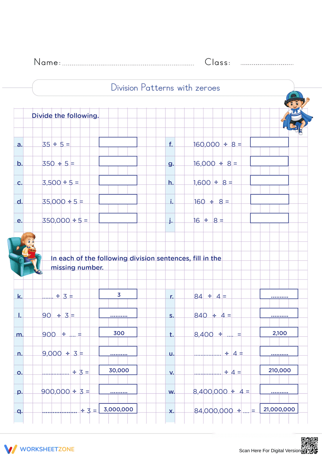 Grade 4 Division Patterns — Printable No-Prep Worksheet - Page 1
