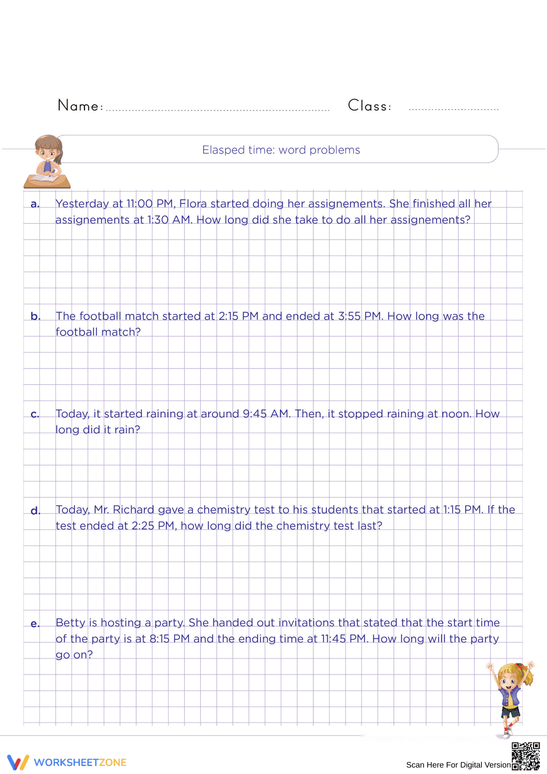 Practice Elapsed Time Calculation - Page 1