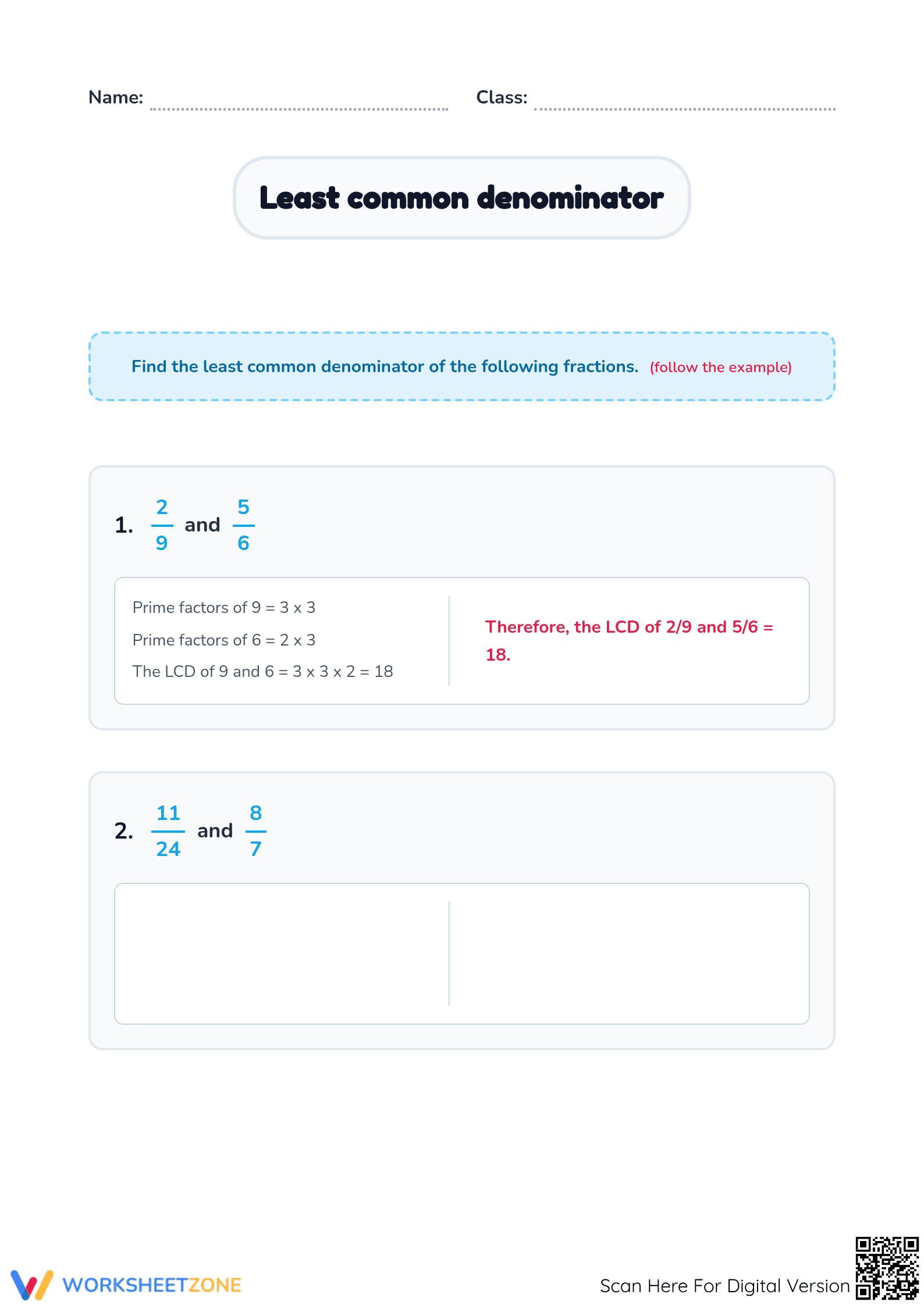 Printable Least Common Denominator Worksheet | Grade 5 Math - Page 1