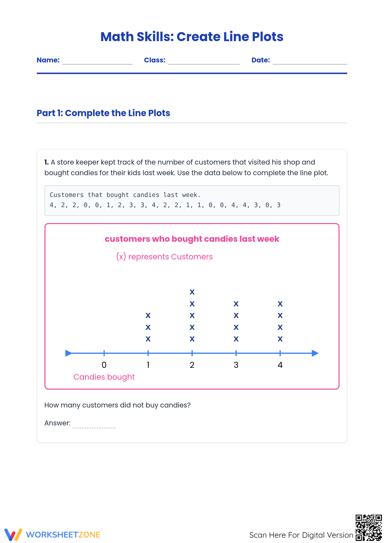 4.MD.B.4 Printable Worksheet: Line Plots — Grade 4 - Page 1