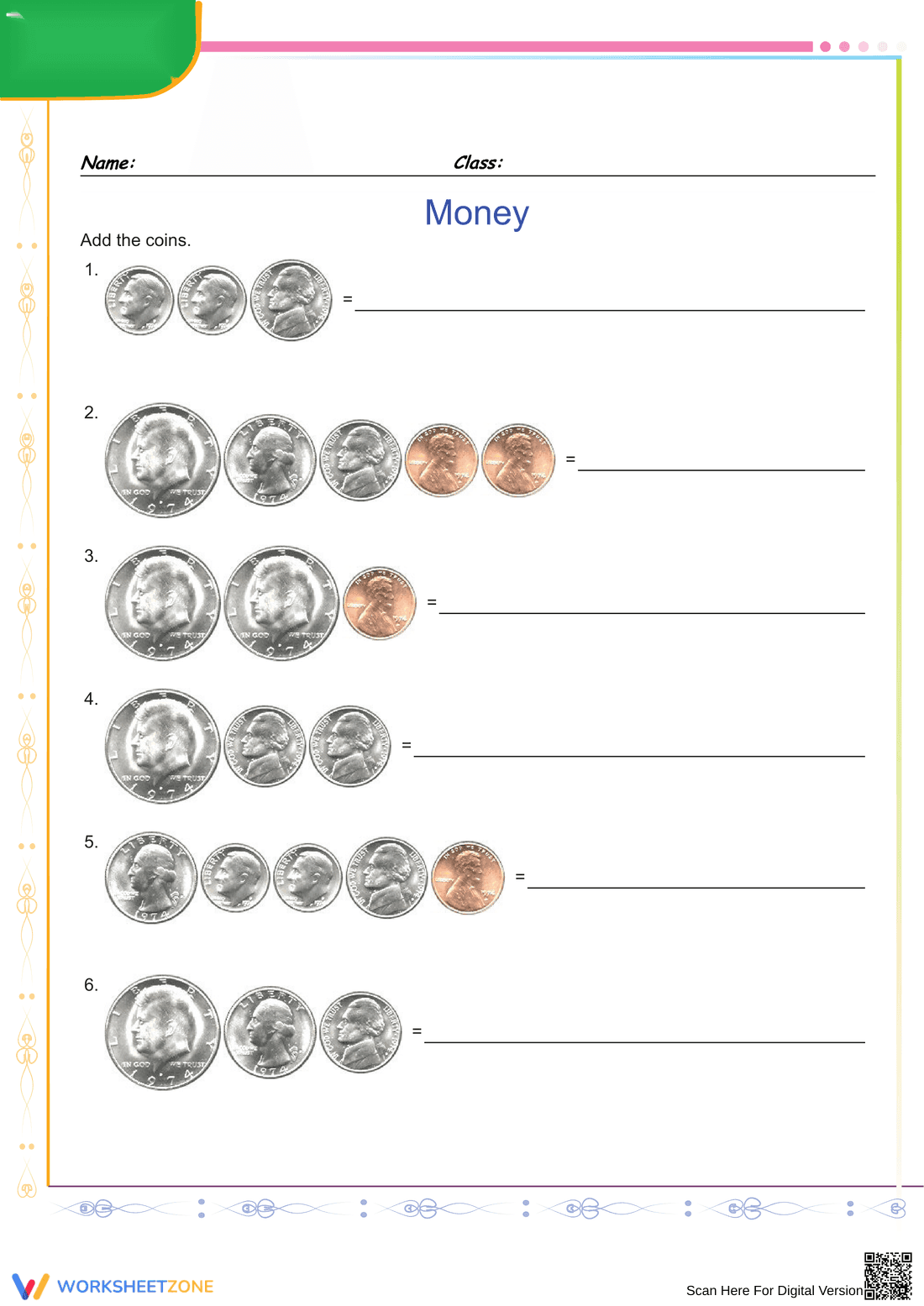 Grade 2 Money — Printable No-Prep Worksheet - Page 1