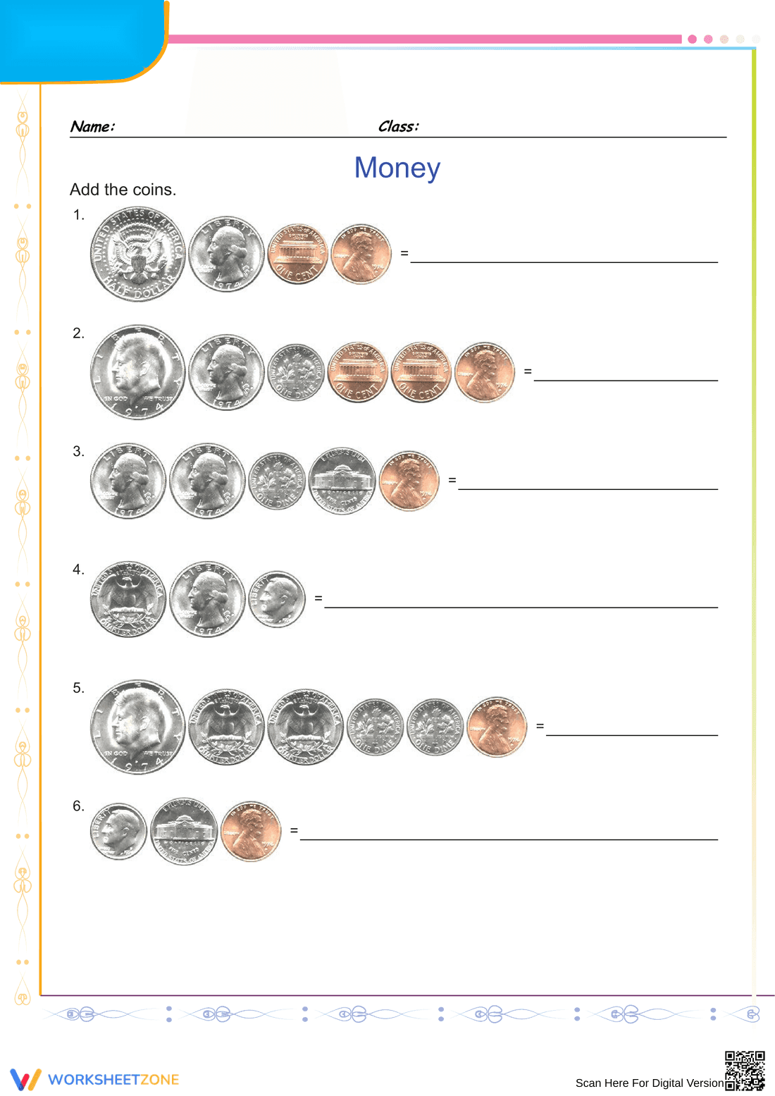 Grade 2 US Coin Addition — Printable No-Prep Worksheet - Page 1