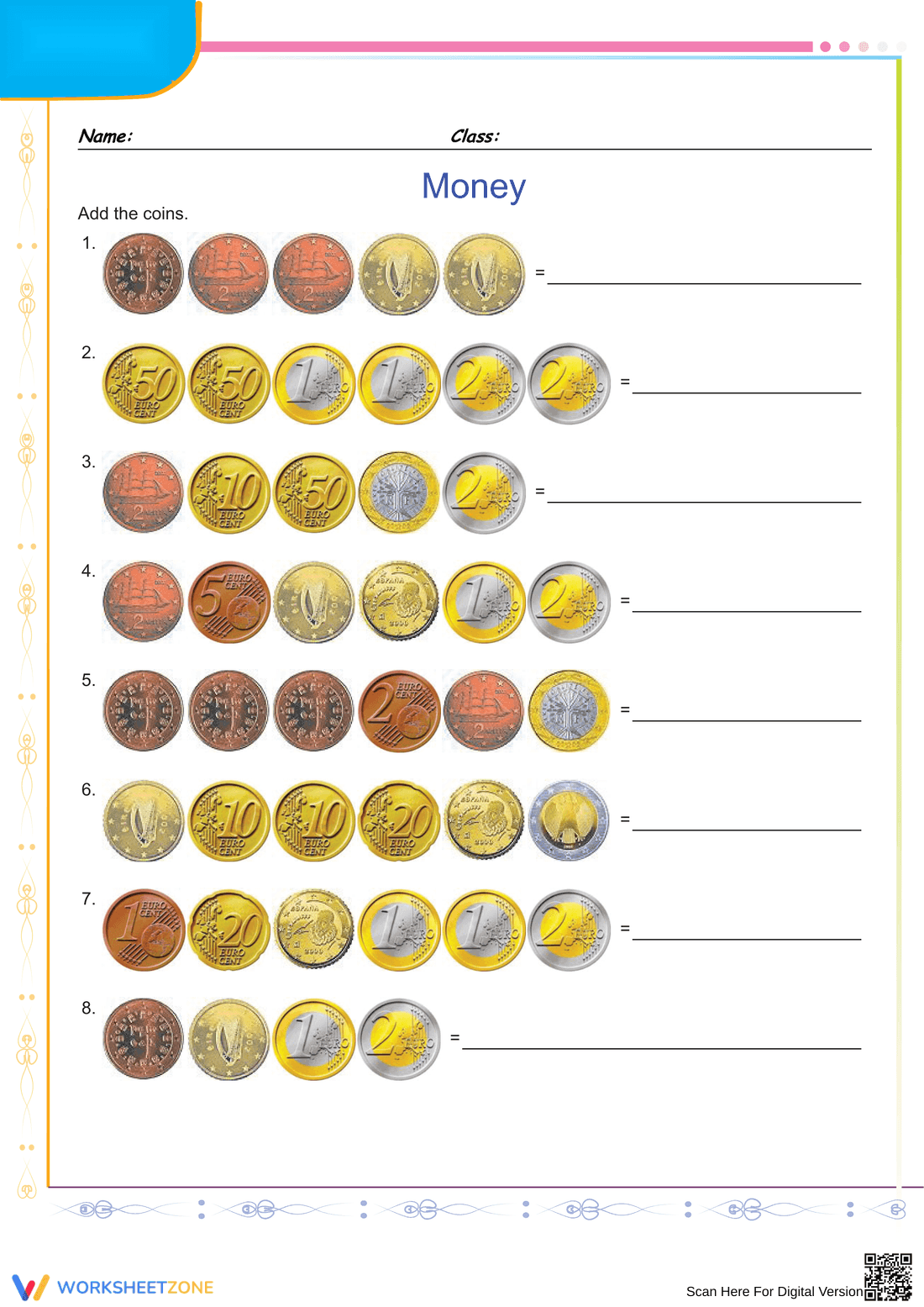 Grade 2 Money — Printable No-Prep Worksheet - Page 1