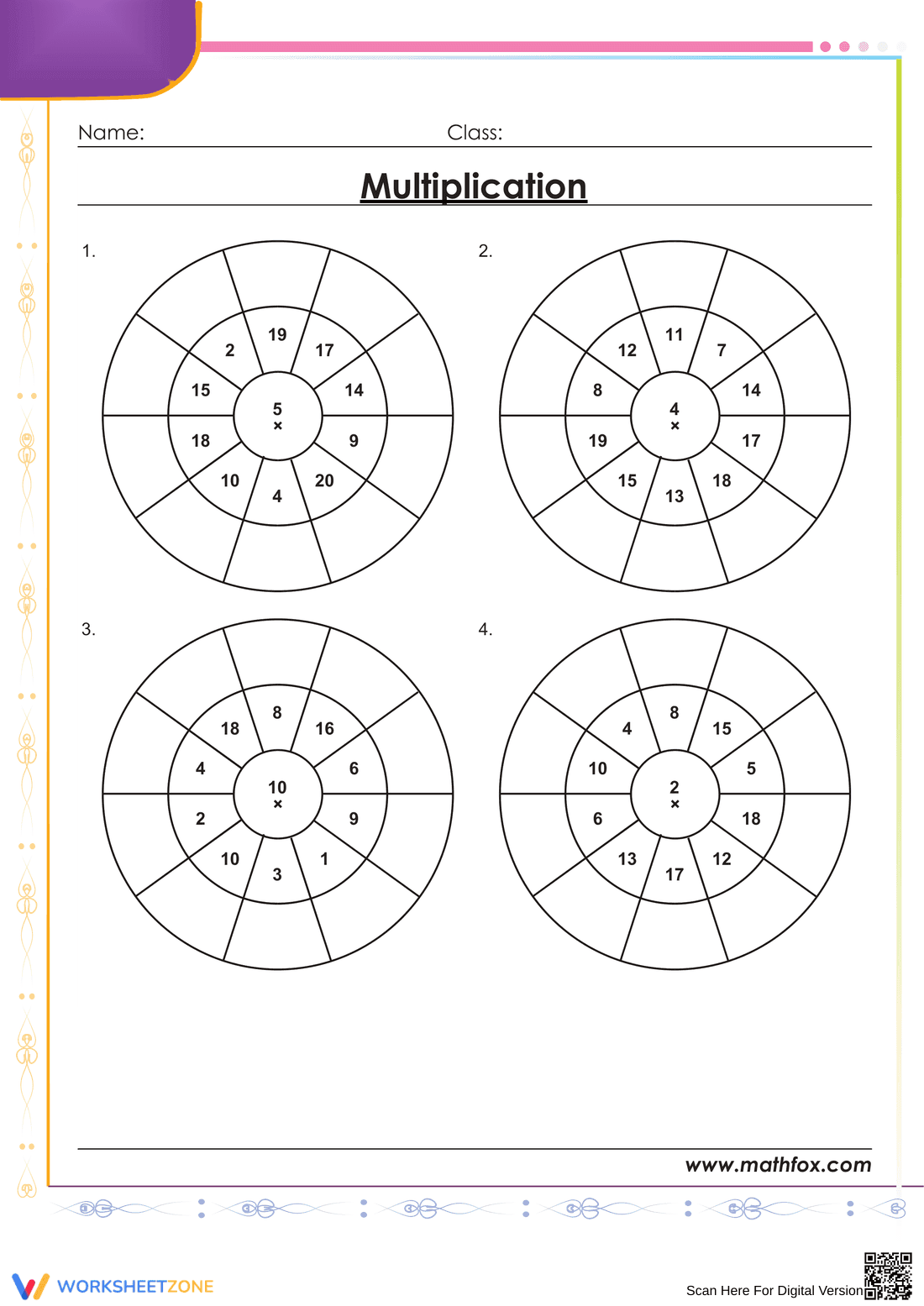 Multiplication Circle Drill Worksheet for Fluency - Page 1