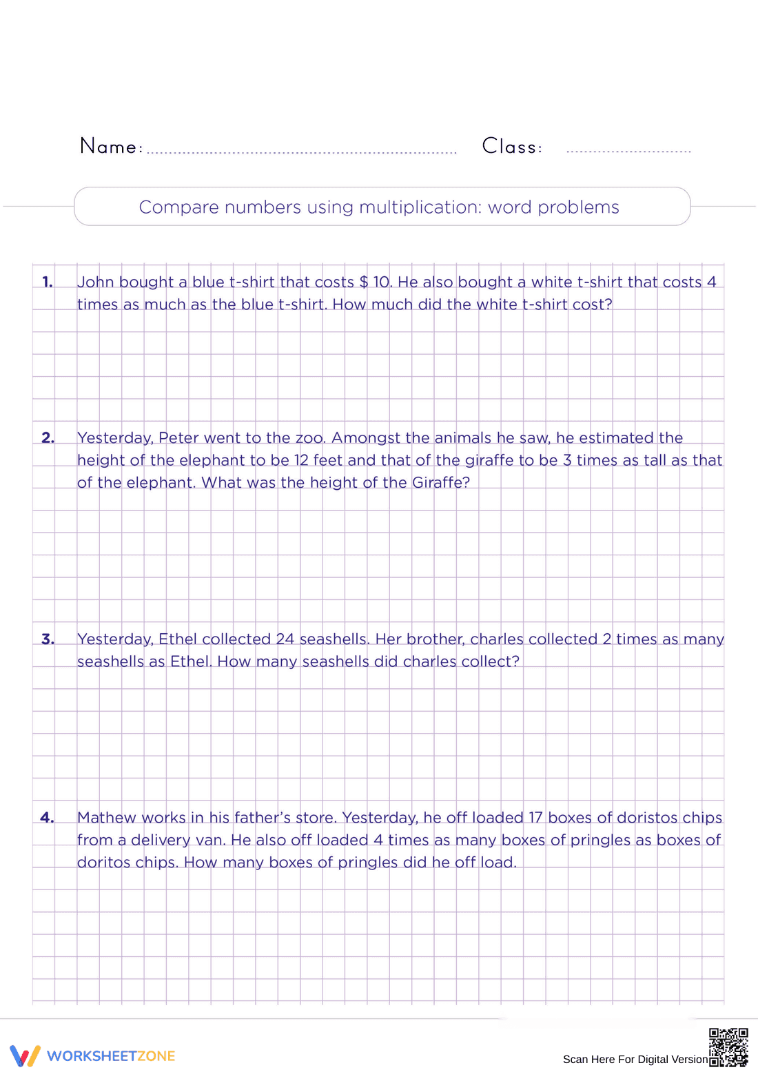 Compare Numbers Using Multiplication Worksheet - Page 1
