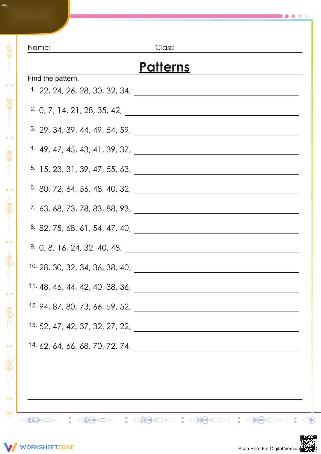 Explore Easy Number Patterns Worksheet for Math - Page 1