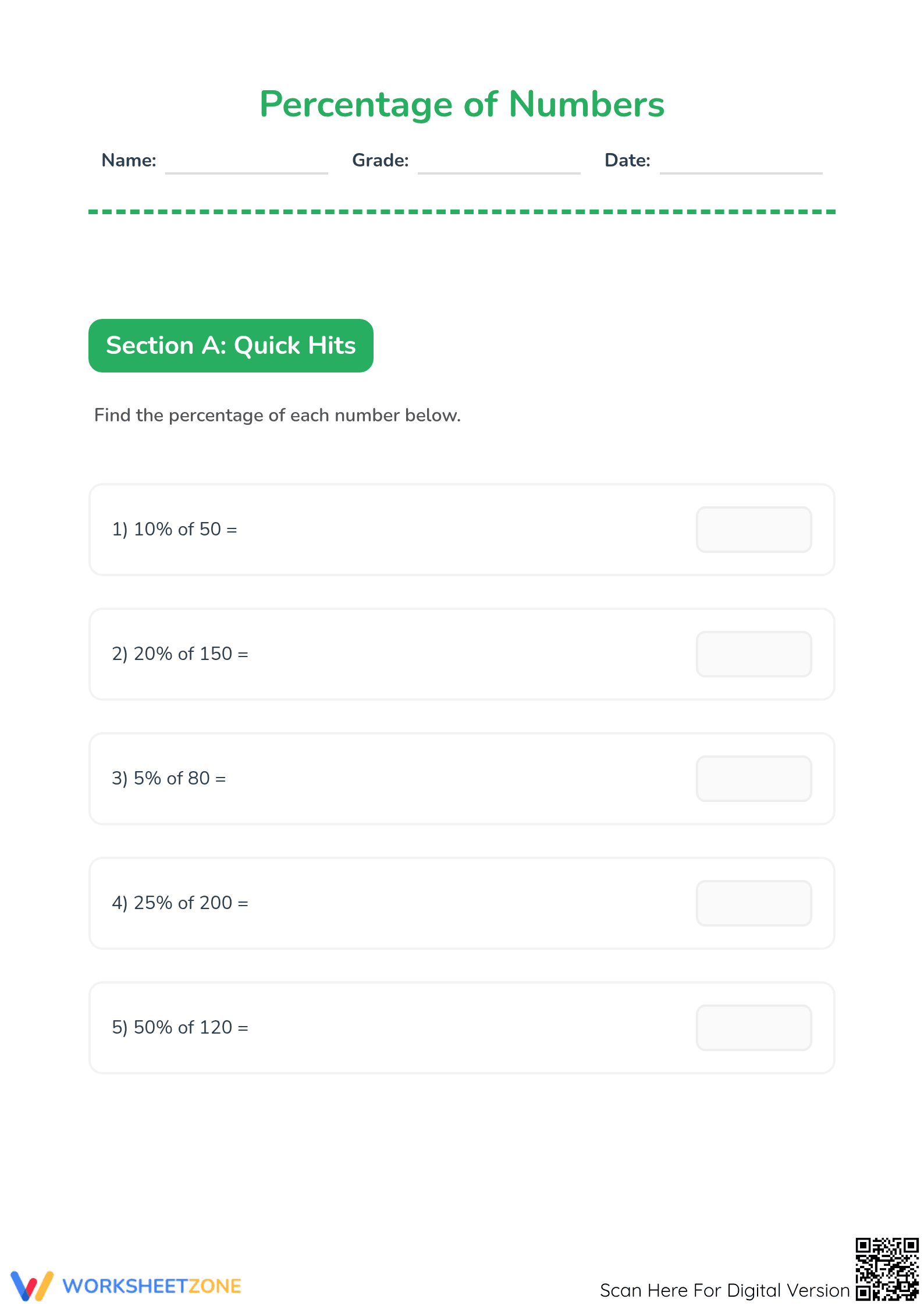 Printable Percentage Worksheet | Grade 5 Math - Page 1