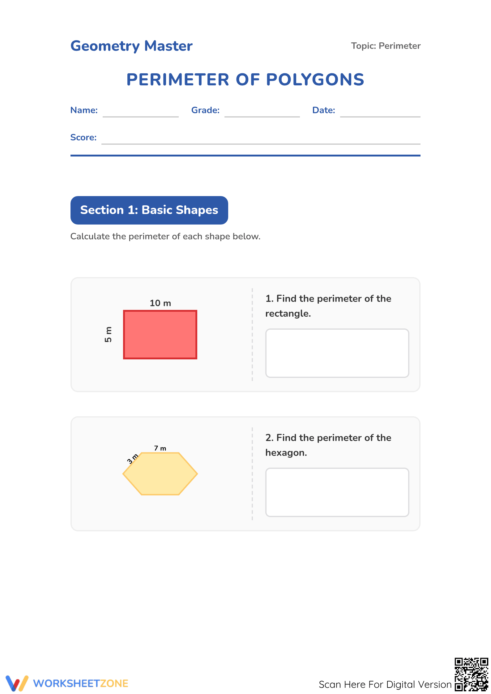 Perimeter Practice Worksheet | Printable Grade 3 Math - Page 1