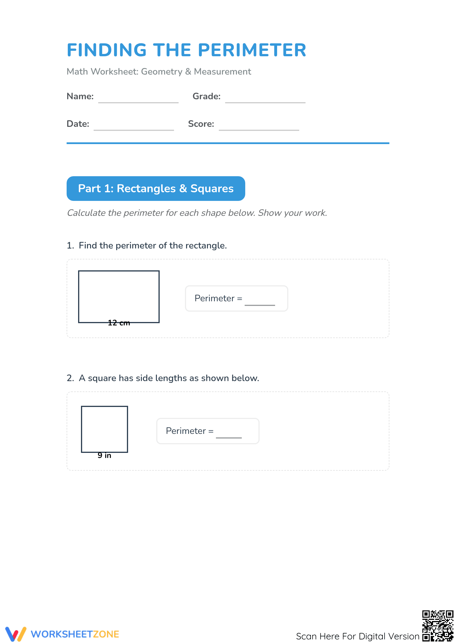 Printable Perimeter Worksheet | Grade 3 Math Guide - Page 1