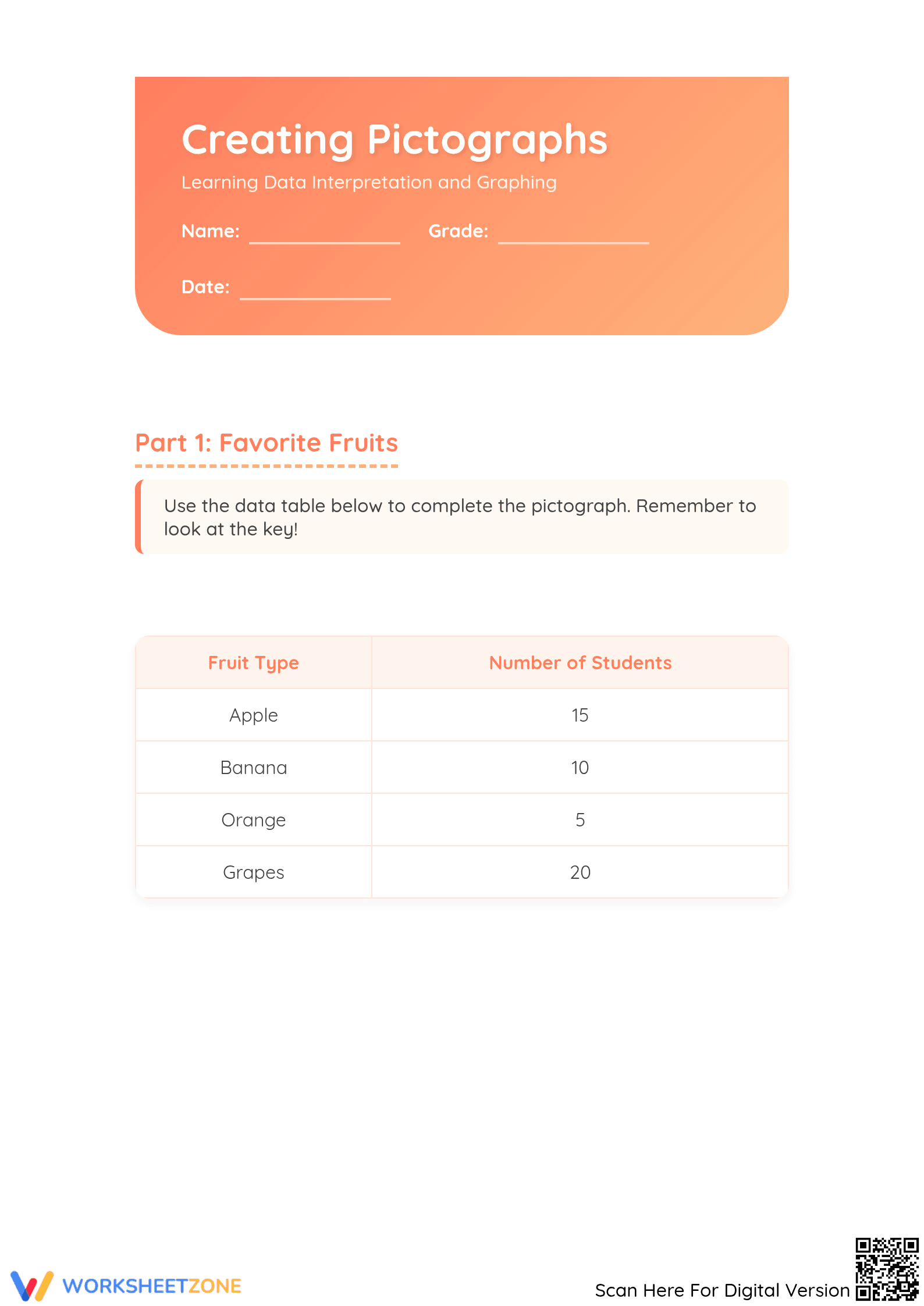 Printable Pictograph Worksheet | Grade 2 Math Guide - Page 1