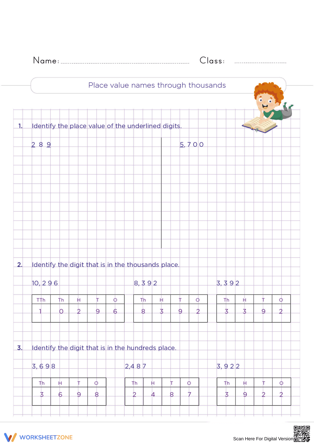 Learn Place Value Names Through Thousands Worksheet - Page 1