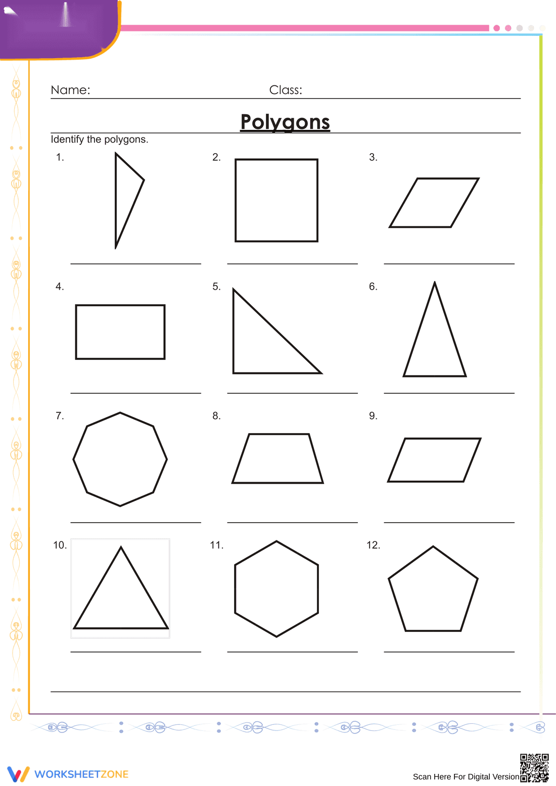 Identify Polygons Worksheet for Geometry Basics - Page 1