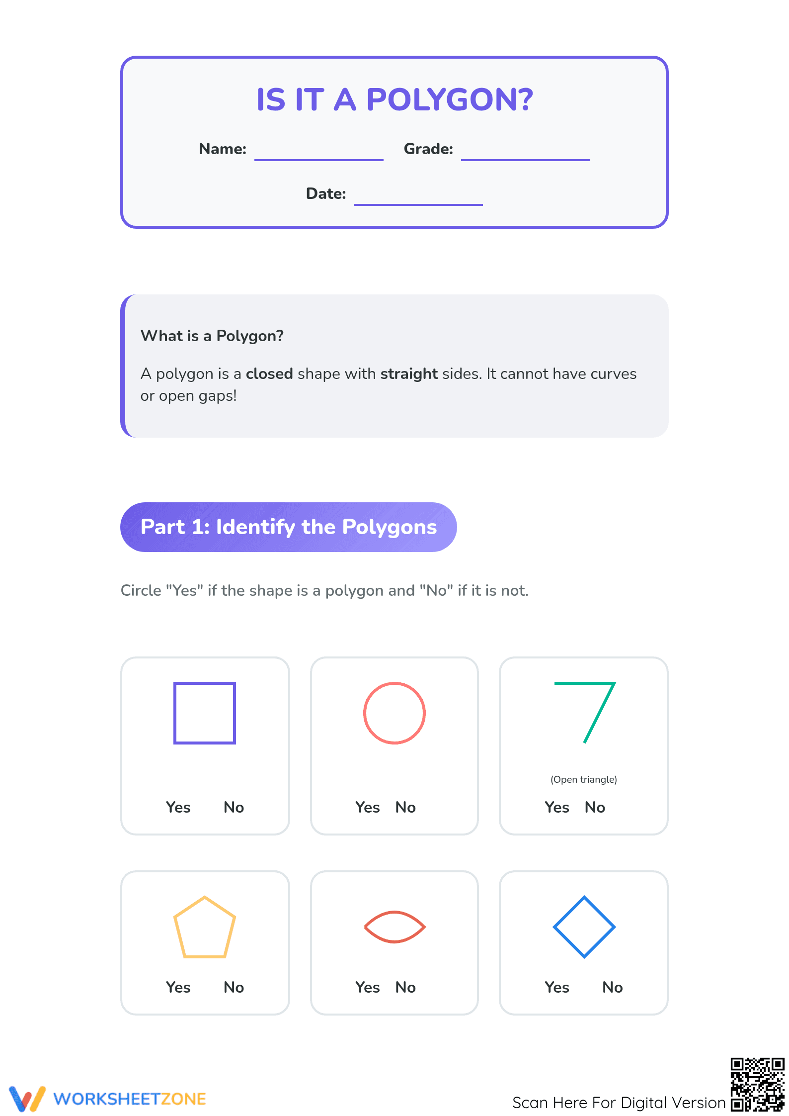 Grade 2 Polygons — Printable No-Prep Worksheet - Page 1