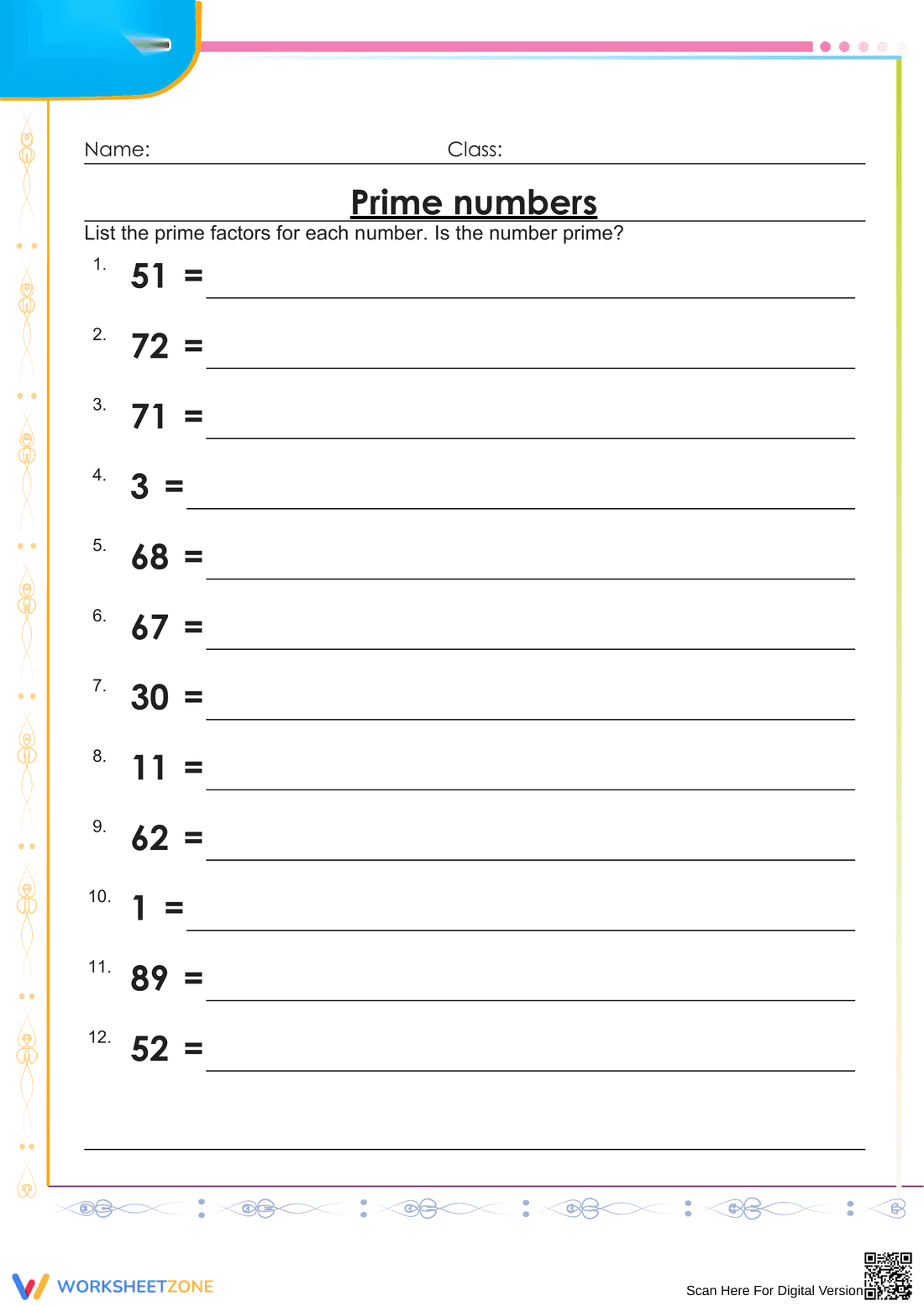 Explore Prime Numbers Worksheet for Math Students - Page 1