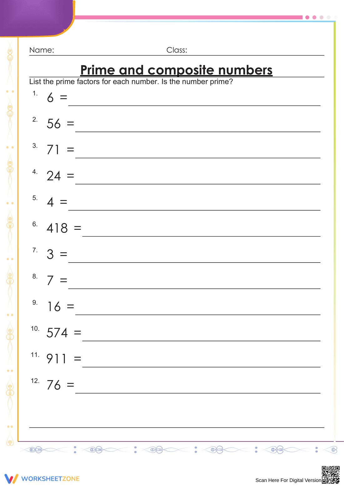 Practice Prime Numbers Worksheet for Basic Math - Page 1
