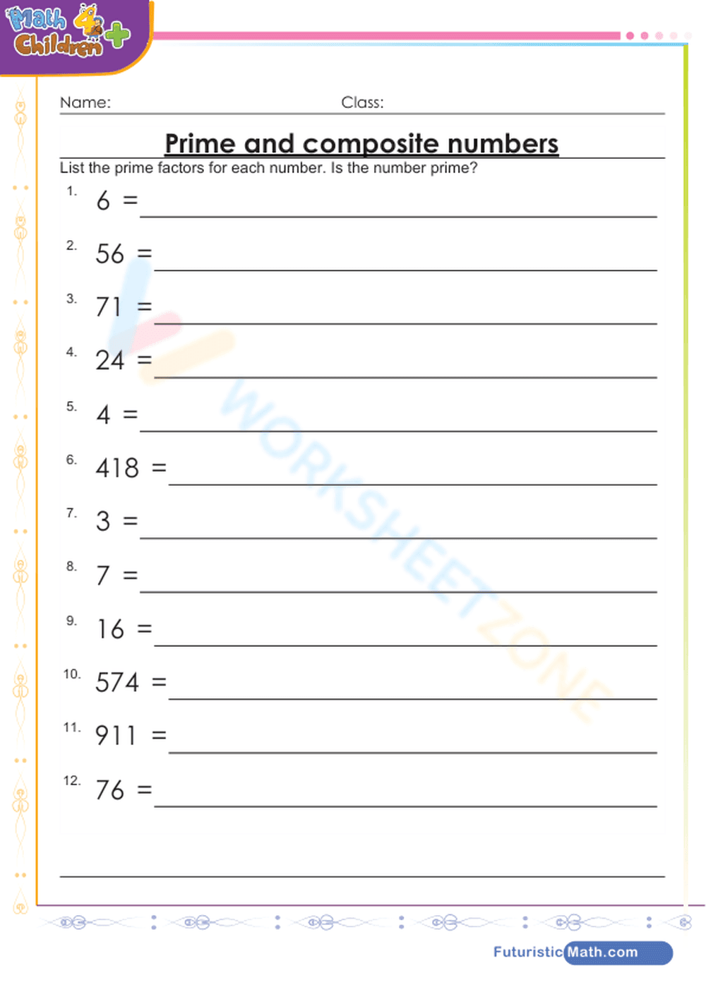 Practice Prime Numbers Worksheet for Basic Math - Page 1